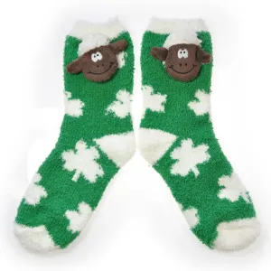 Green Fleece Socks With White Polka Dots & Soft Seamus The Sheep Head