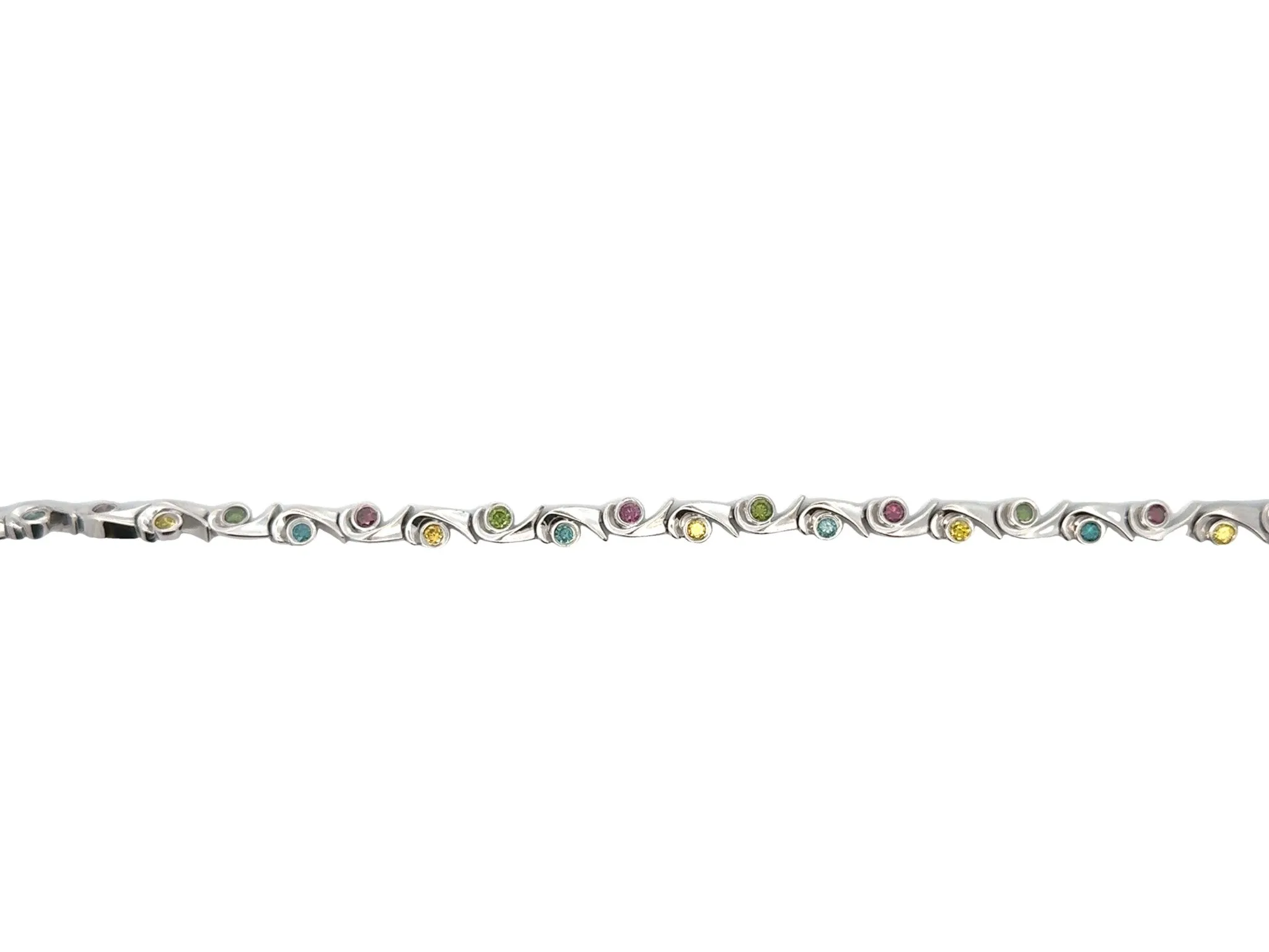 Green Red Yellow and Blue Diamond Bracelet 18k White Gold
