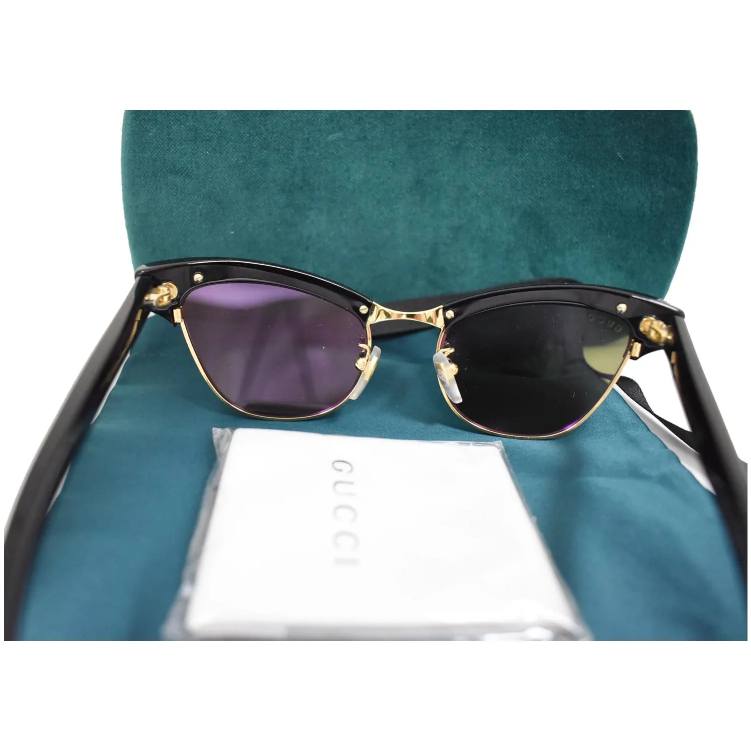 GUCCI GG0153S 001 Black Frame Cat Eye Sunglasses Pink Mirrored Lens