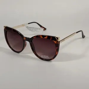 Guess Cat Eye Sunglasses Brown Tortoise And Gold Accent Frame Brown Gradient Lens GF0359 52F