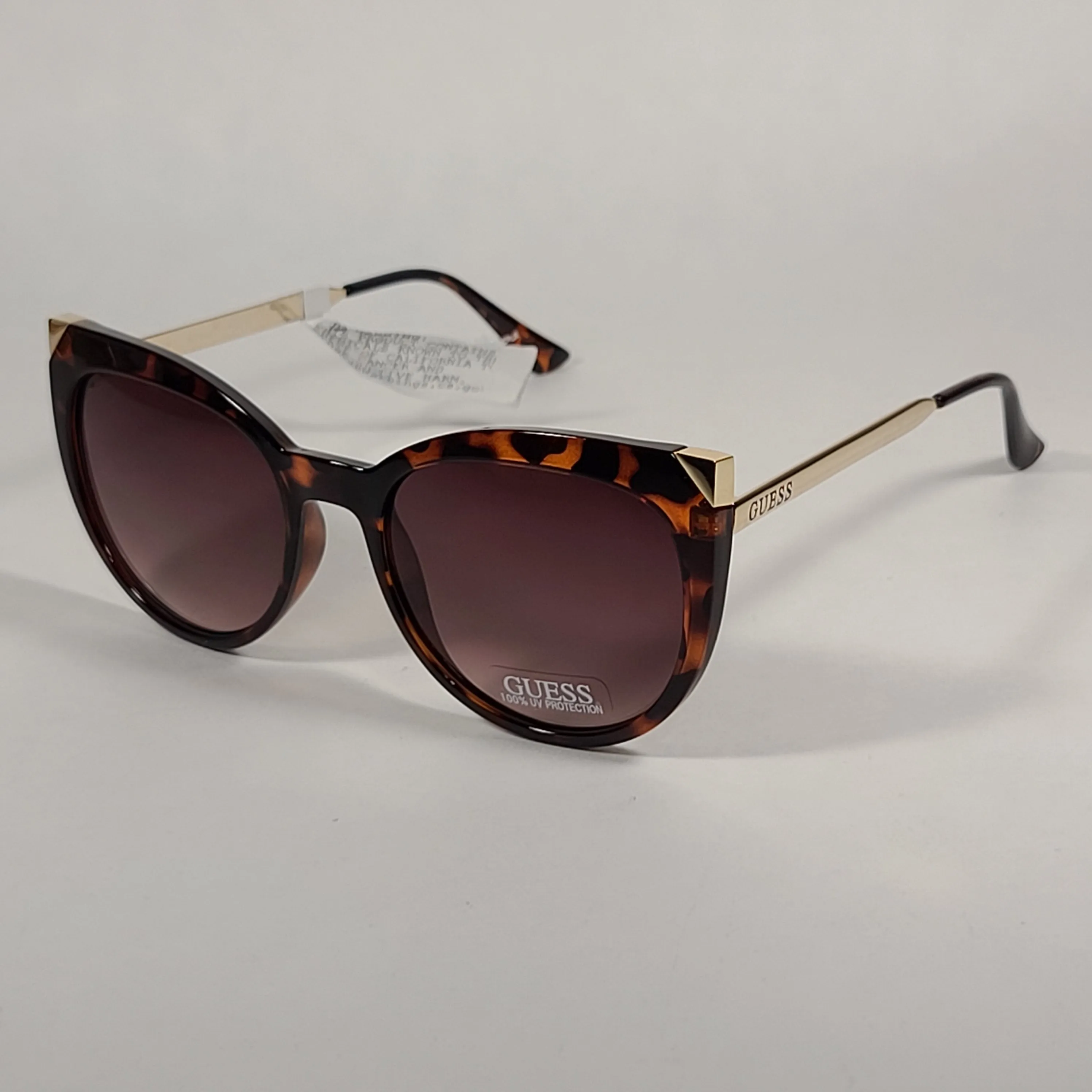 Guess Cat Eye Sunglasses Brown Tortoise And Gold Accent Frame Brown Gradient Lens GF0359 52F