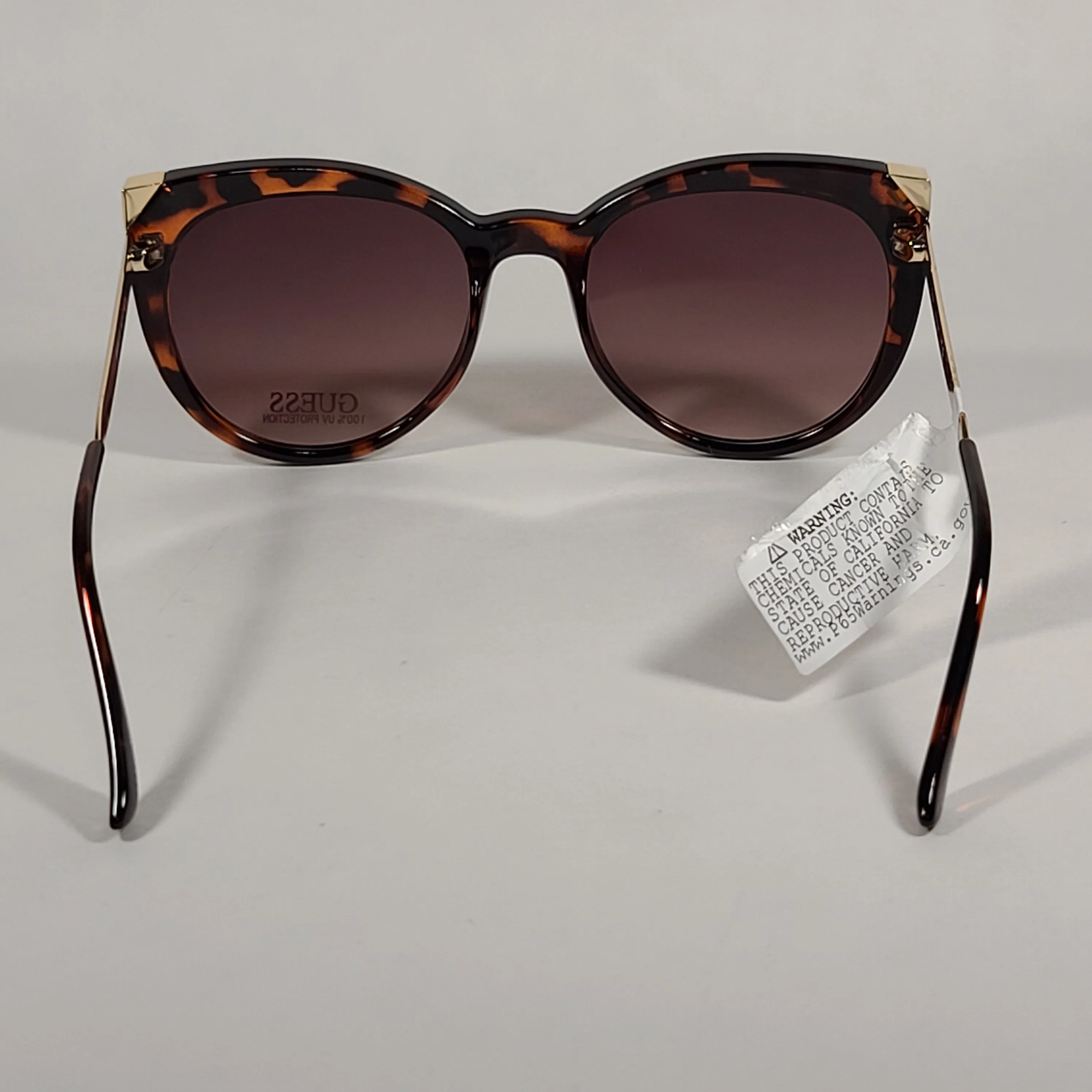 Guess Cat Eye Sunglasses Brown Tortoise And Gold Accent Frame Brown Gradient Lens GF0359 52F