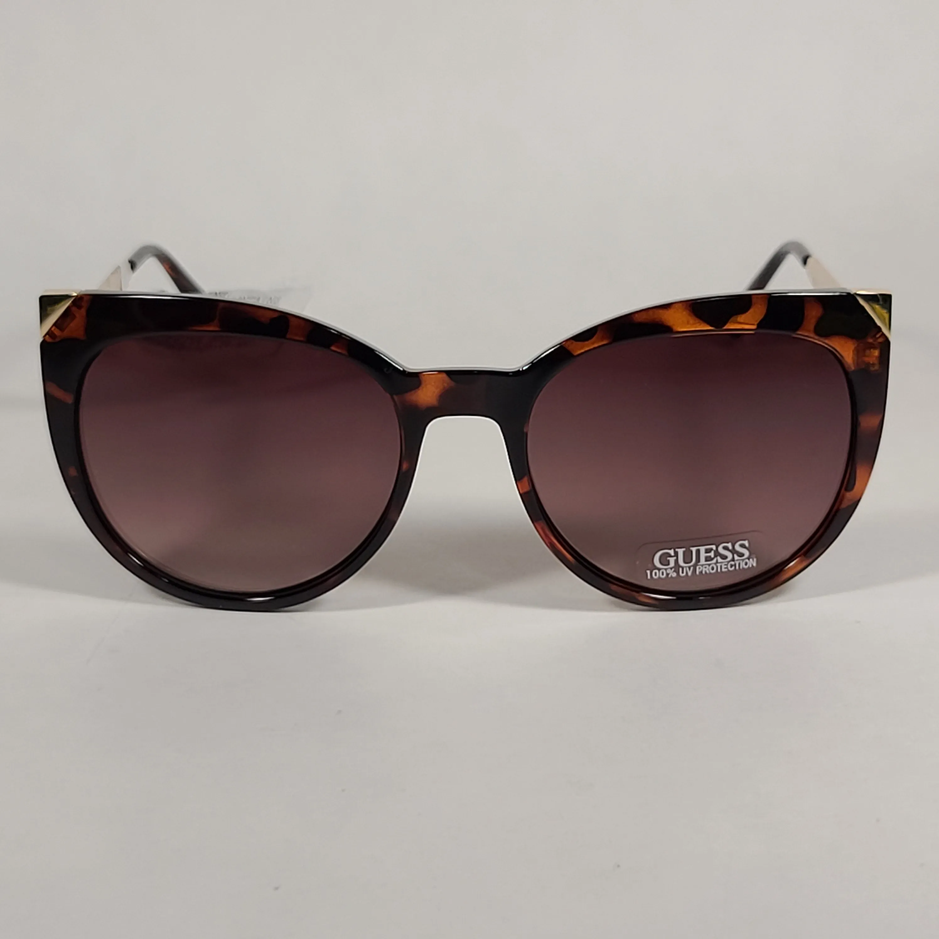 Guess Cat Eye Sunglasses Brown Tortoise And Gold Accent Frame Brown Gradient Lens GF0359 52F
