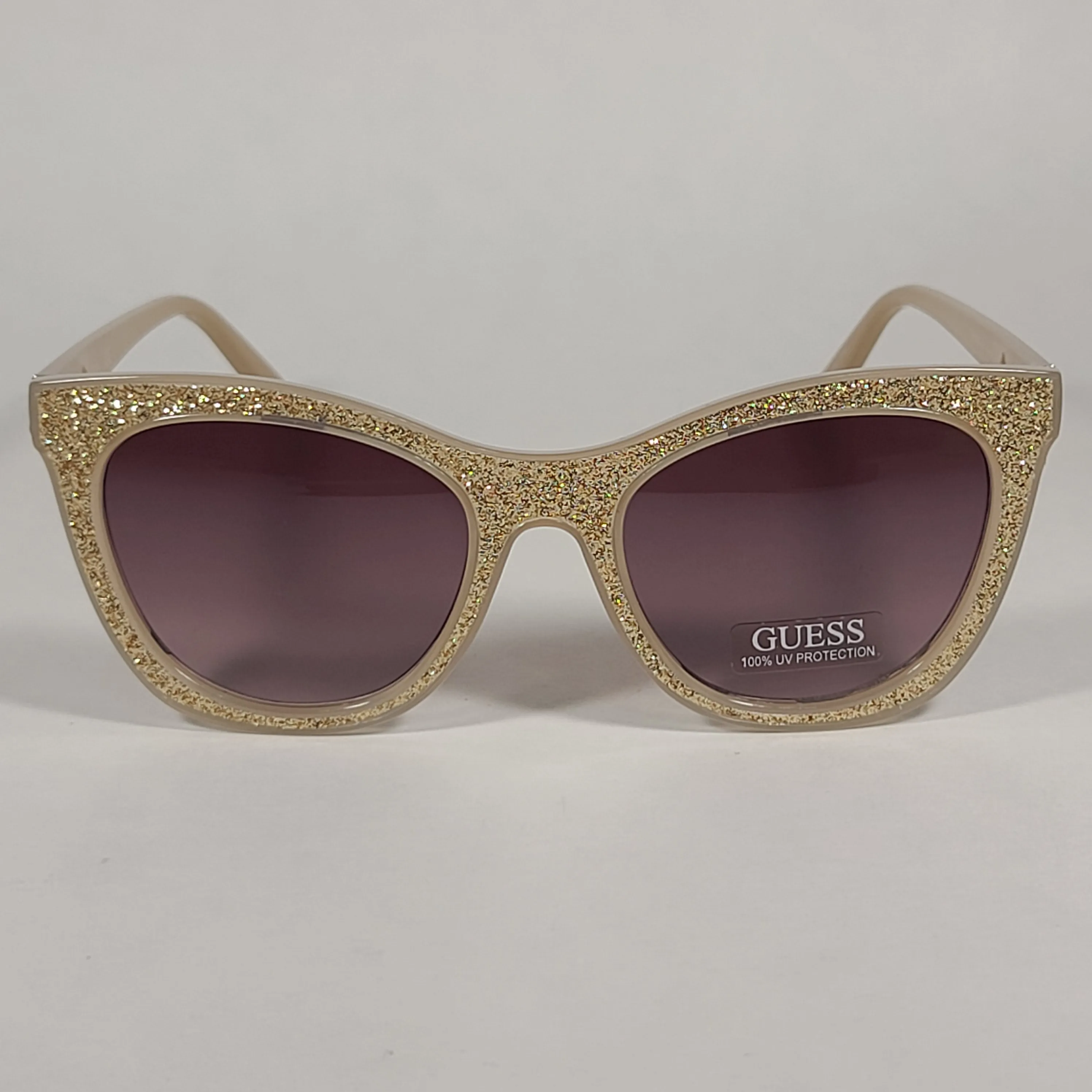 Guess Cat Eye Sunglasses Nude Frame Gold Glitter Tan Gradient Lens GF0358 45F