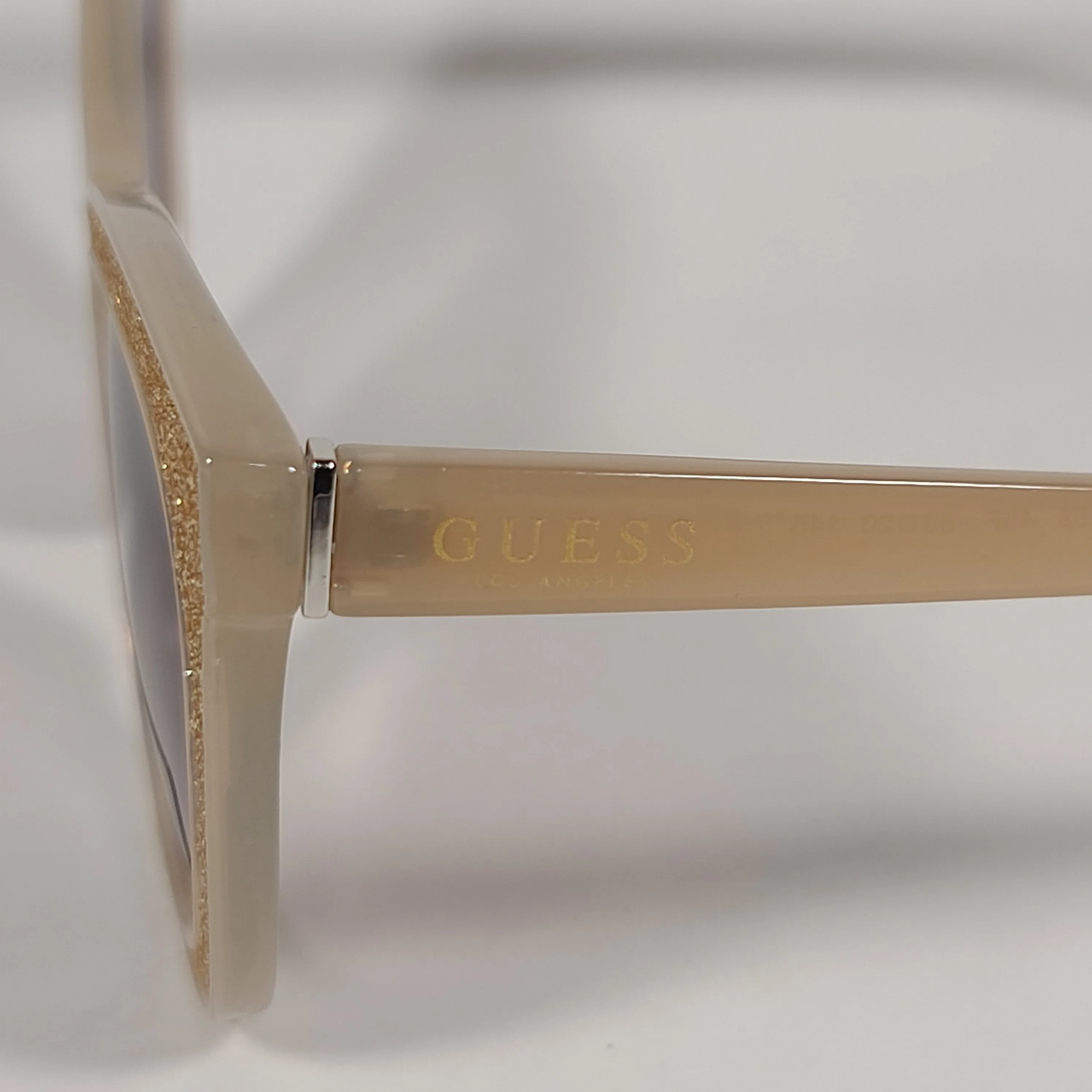 Guess Cat Eye Sunglasses Nude Frame Gold Glitter Tan Gradient Lens GF0358 45F