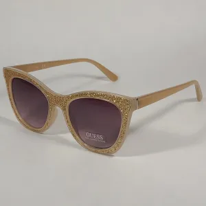 Guess Cat Eye Sunglasses Nude Frame Gold Glitter Tan Gradient Lens GF0358 45F
