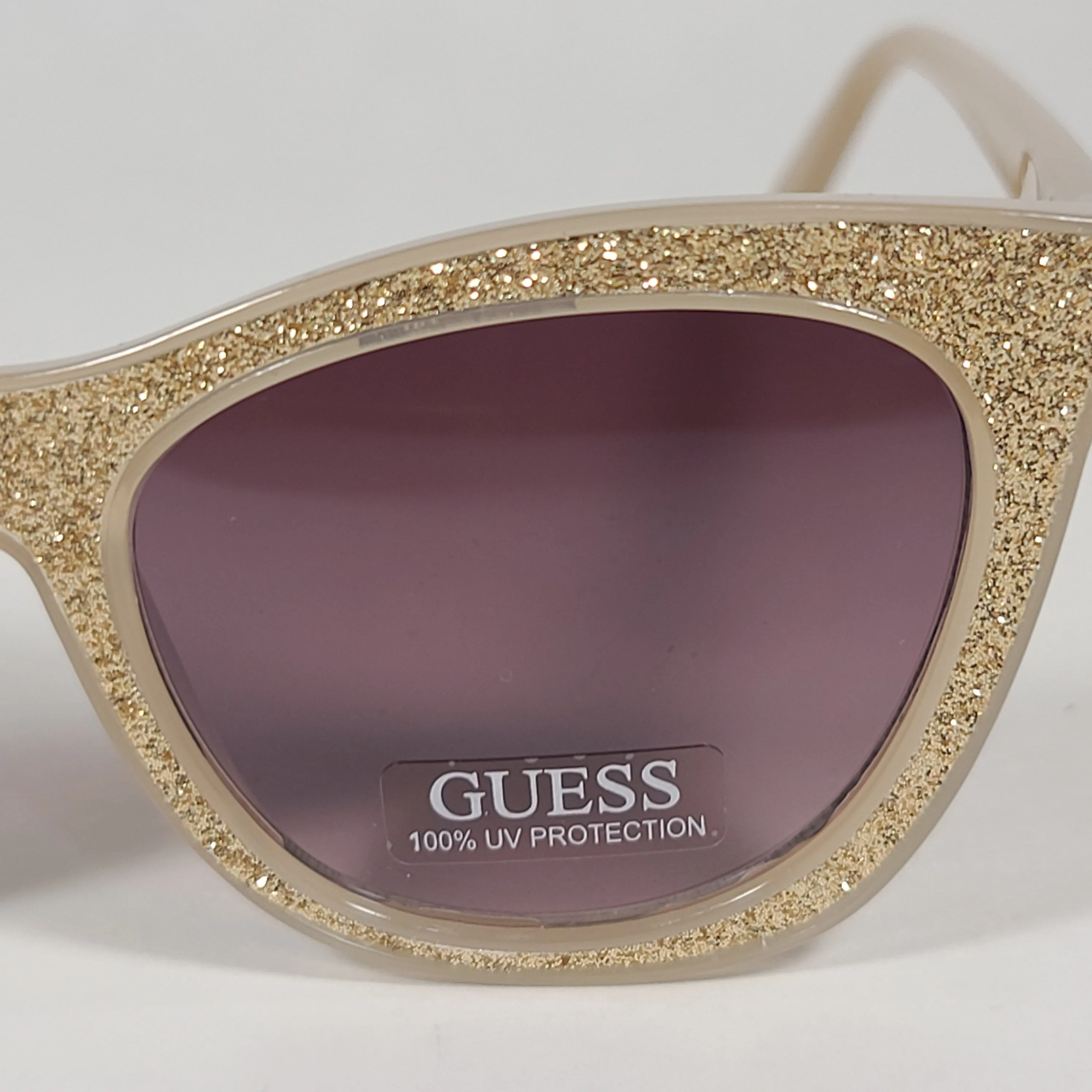 Guess Cat Eye Sunglasses Nude Frame Gold Glitter Tan Gradient Lens GF0358 45F