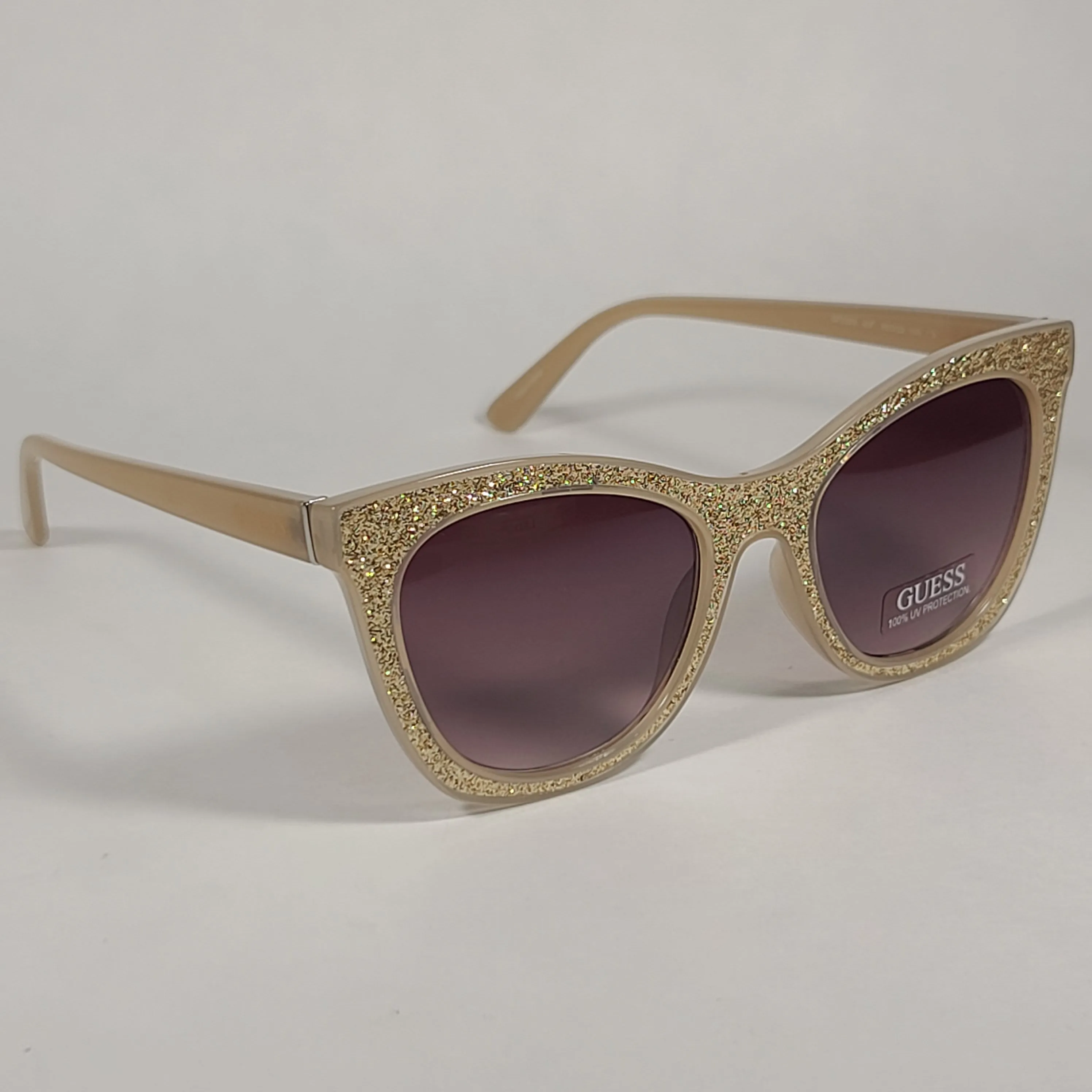 Guess Cat Eye Sunglasses Nude Frame Gold Glitter Tan Gradient Lens GF0358 45F