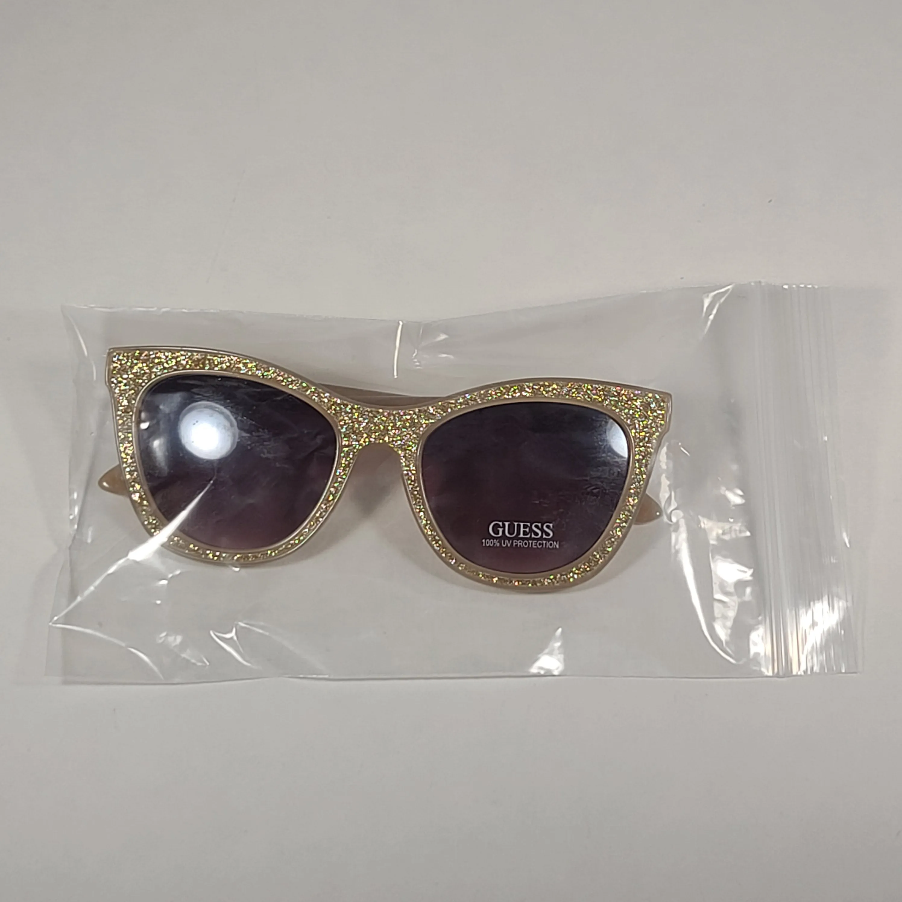 Guess Cat Eye Sunglasses Nude Frame Gold Glitter Tan Gradient Lens GF0358 45F