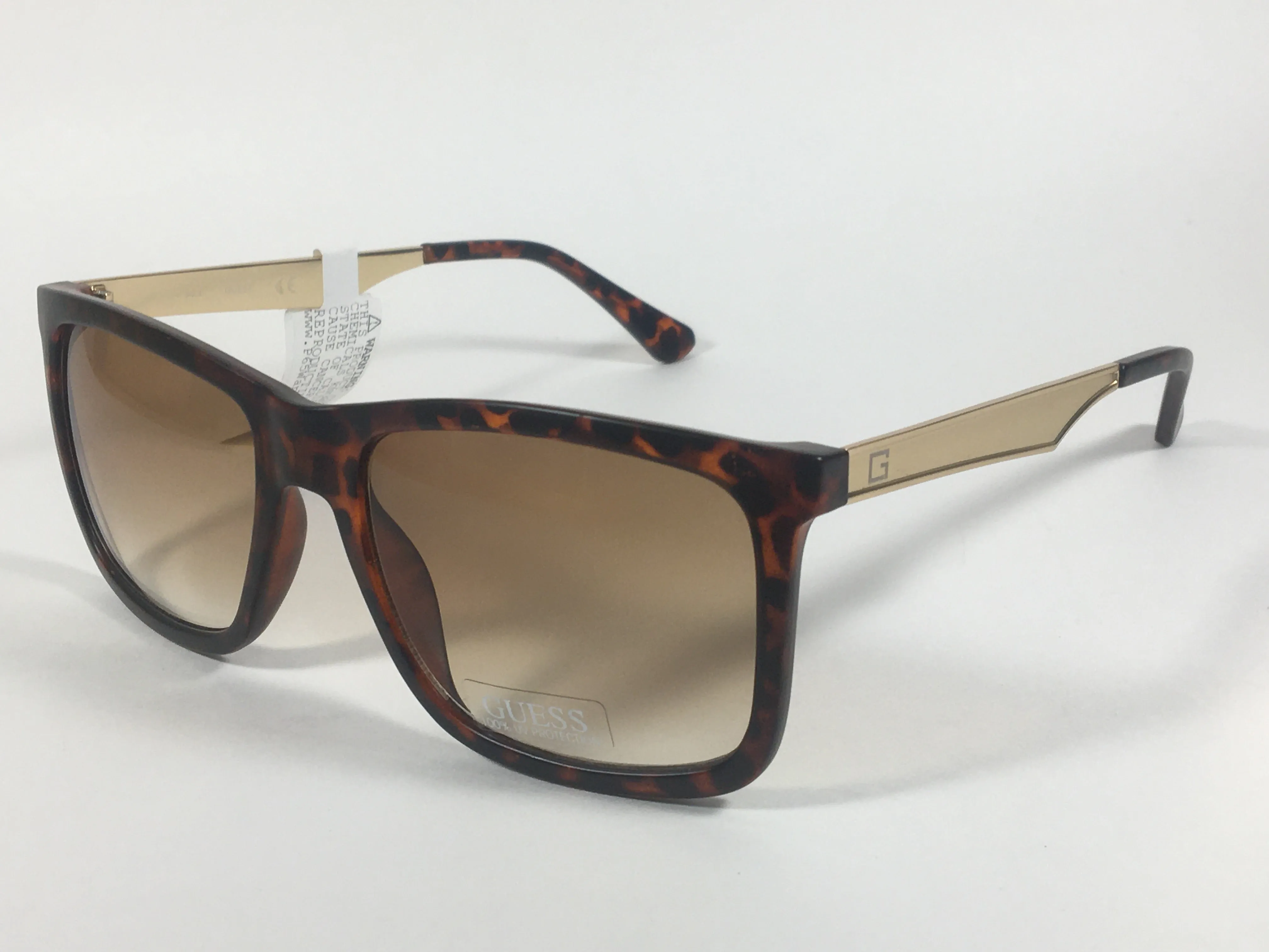 Guess Rectangular Sunglasses Gold Brown Tortoise Brown Gradient GF0171 52F