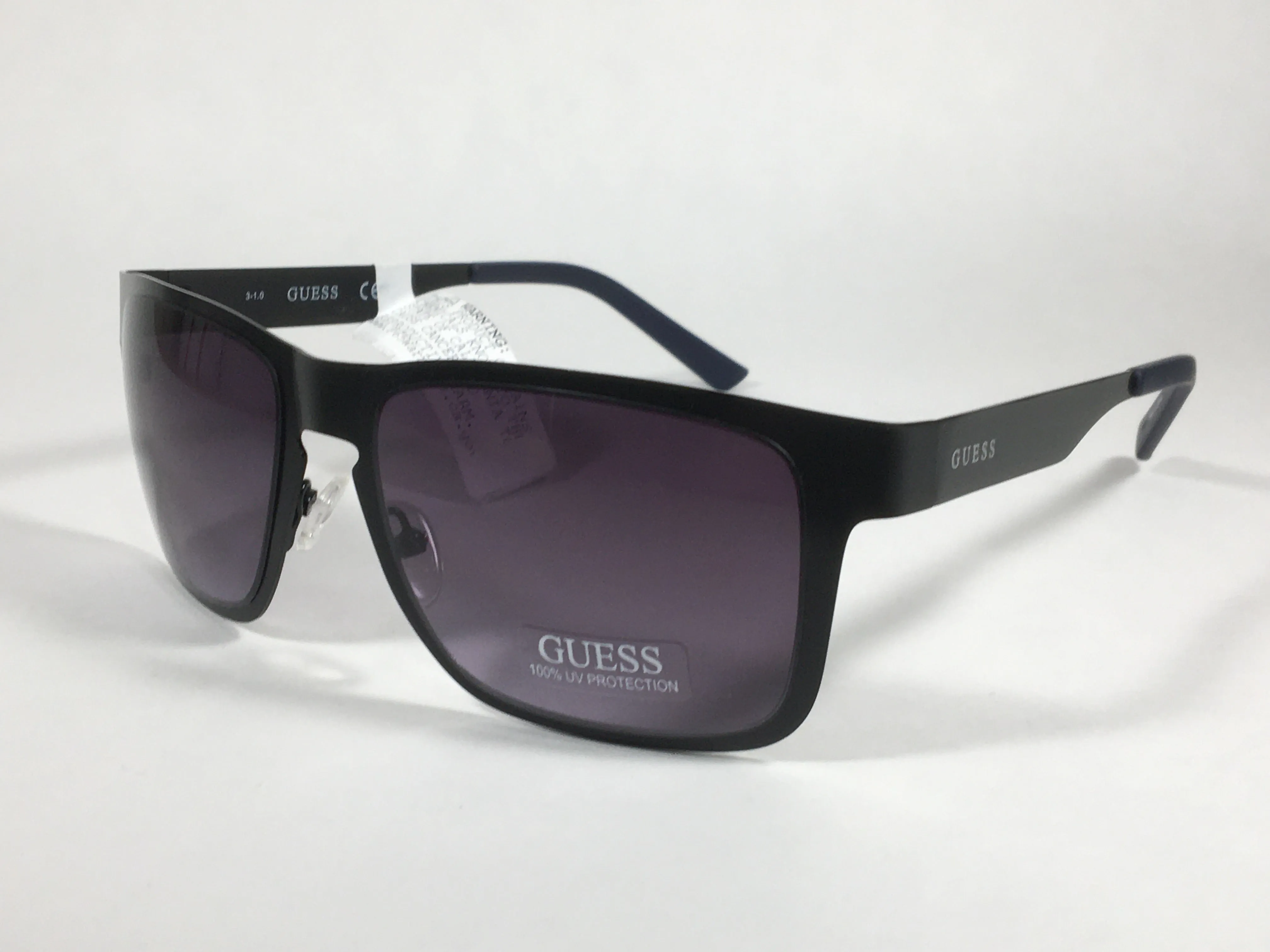 Guess Rectangular Sunglasses Matte Black Navy Blue Frame Smoke Gradient Lens GF0197 02B