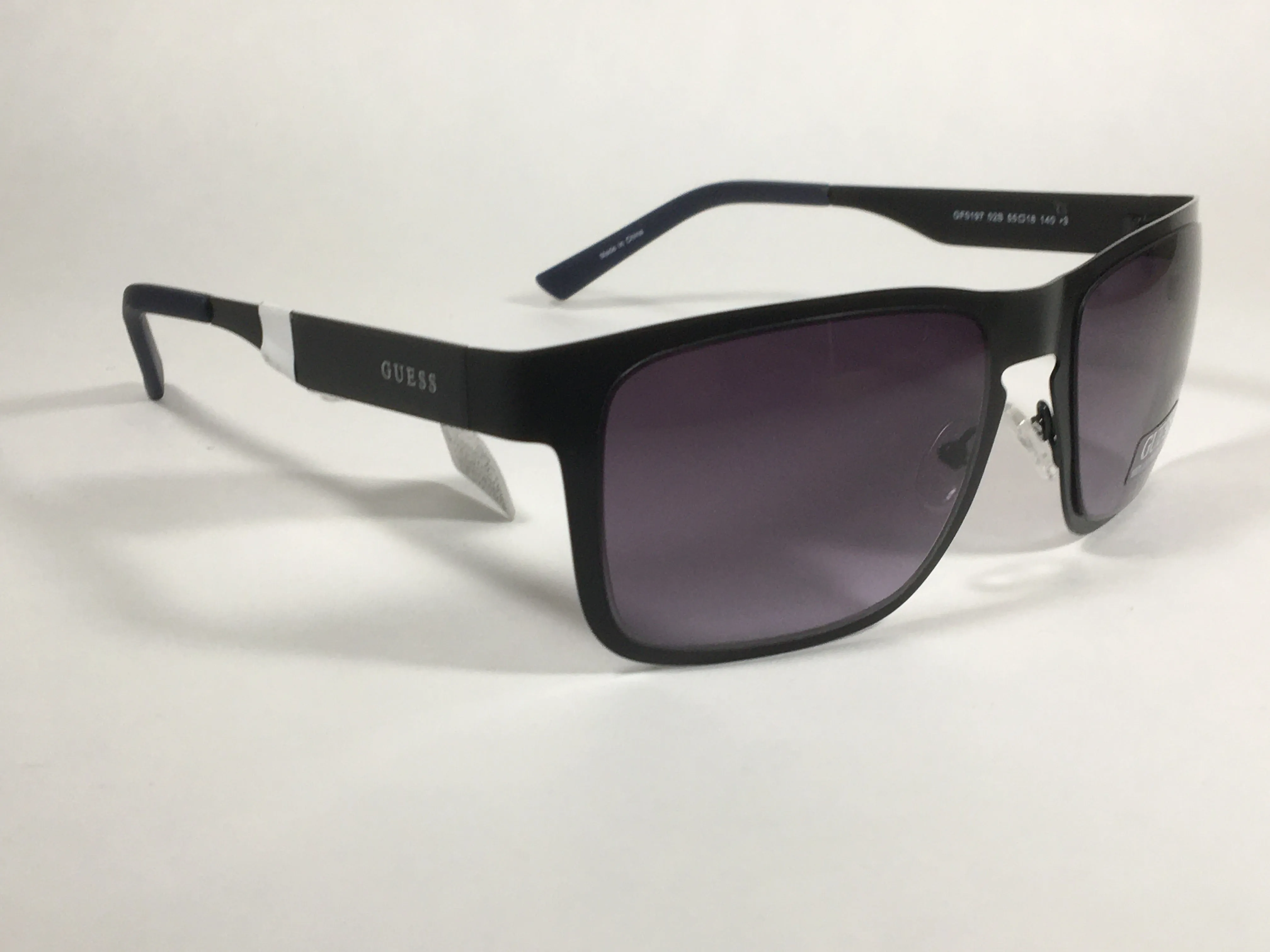 Guess Rectangular Sunglasses Matte Black Navy Blue Frame Smoke Gradient Lens GF0197 02B