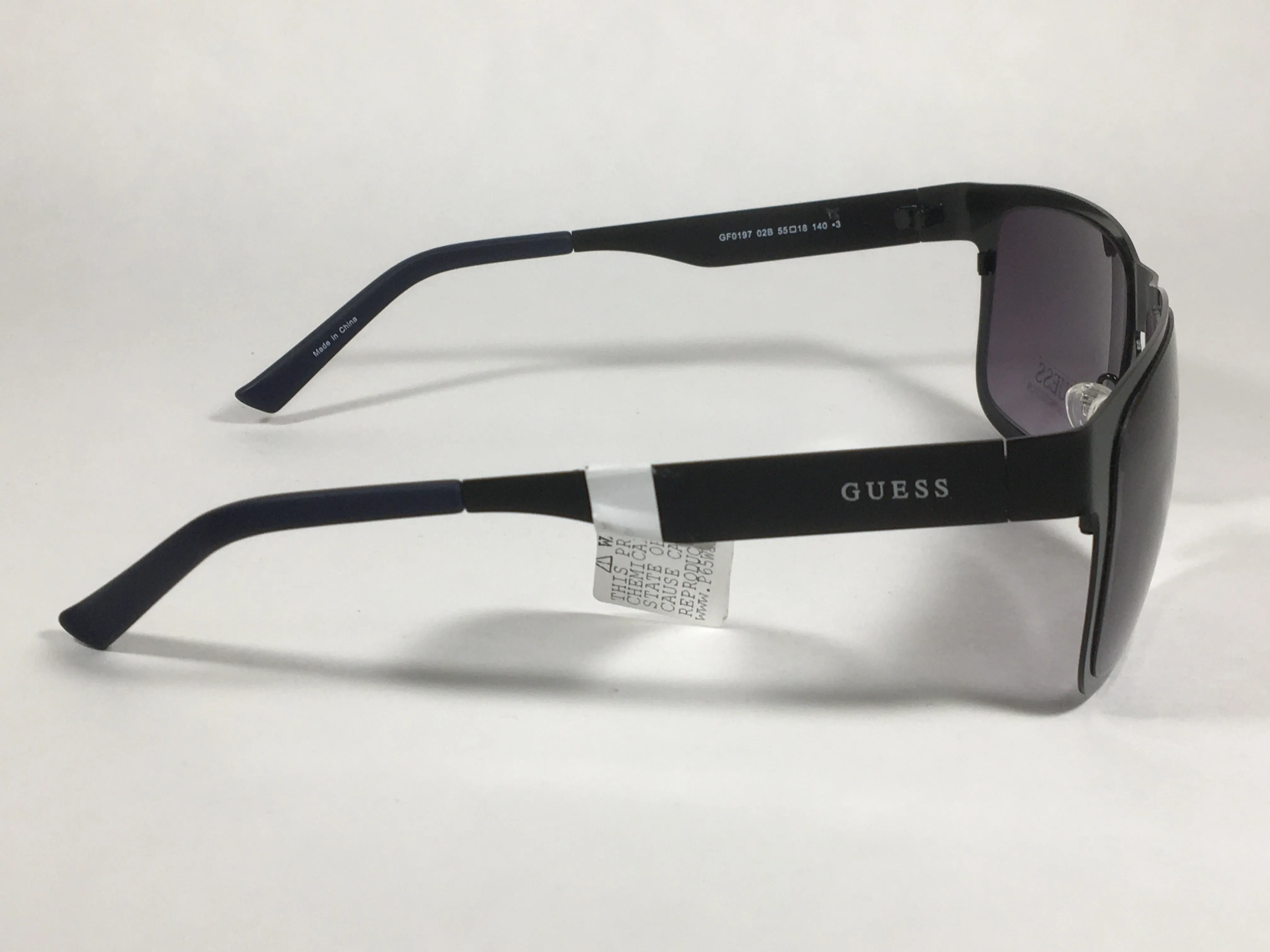 Guess Rectangular Sunglasses Matte Black Navy Blue Frame Smoke Gradient Lens GF0197 02B