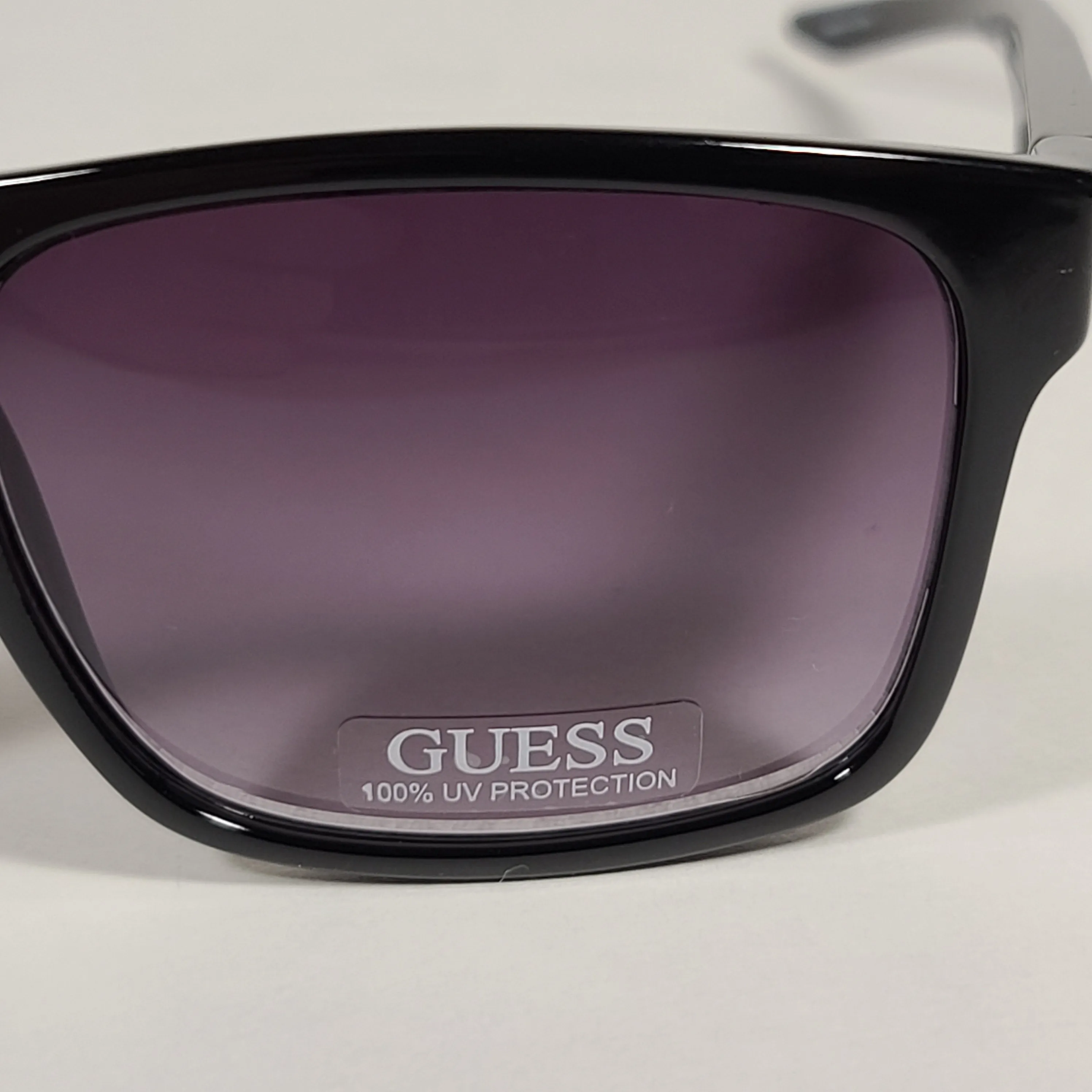 Guess Rectangular Sunglasses Shiny Black Frame Gray Smoke Gradient Lens GF0190 01B