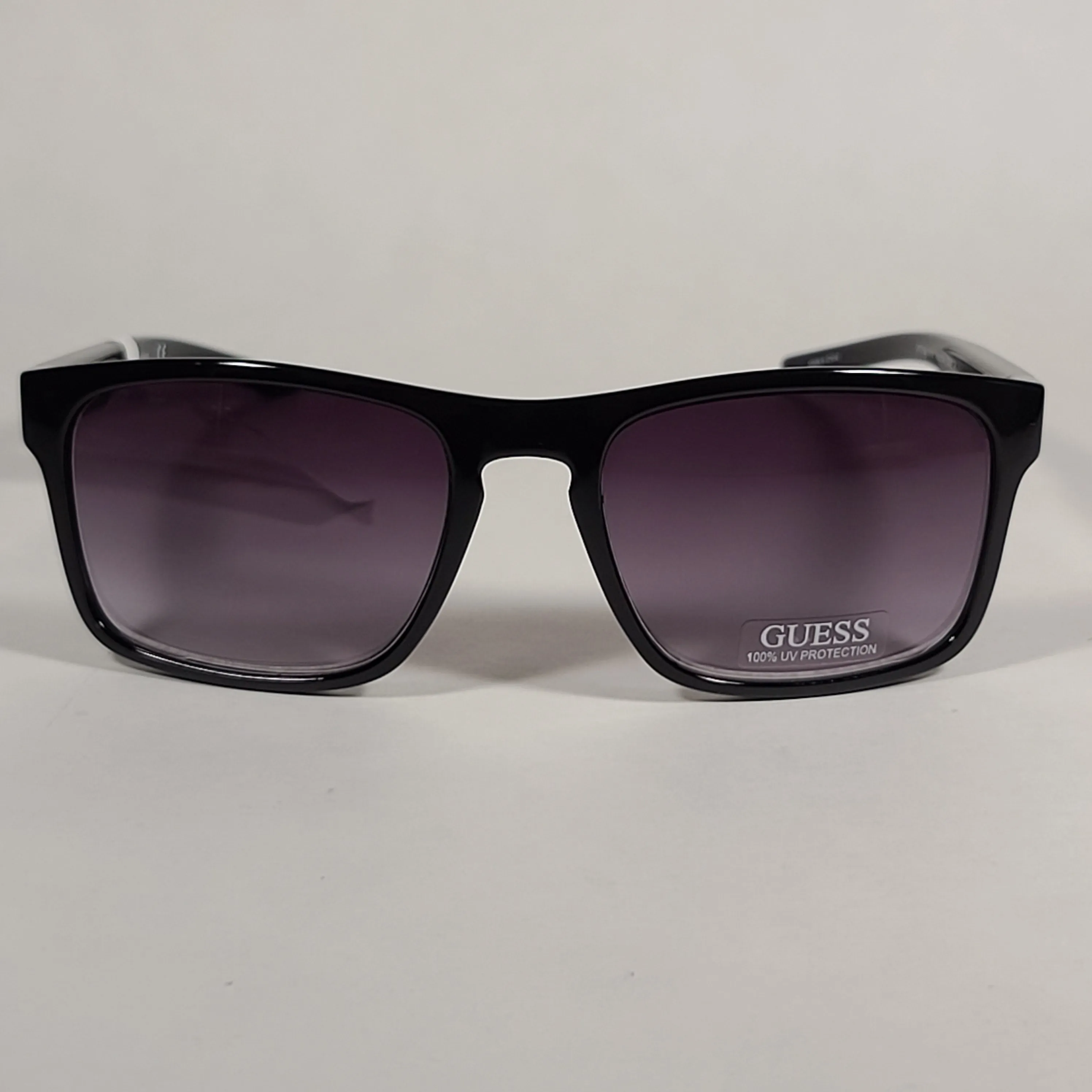 Guess Rectangular Sunglasses Shiny Black Frame Gray Smoke Gradient Lens GF0190 01B