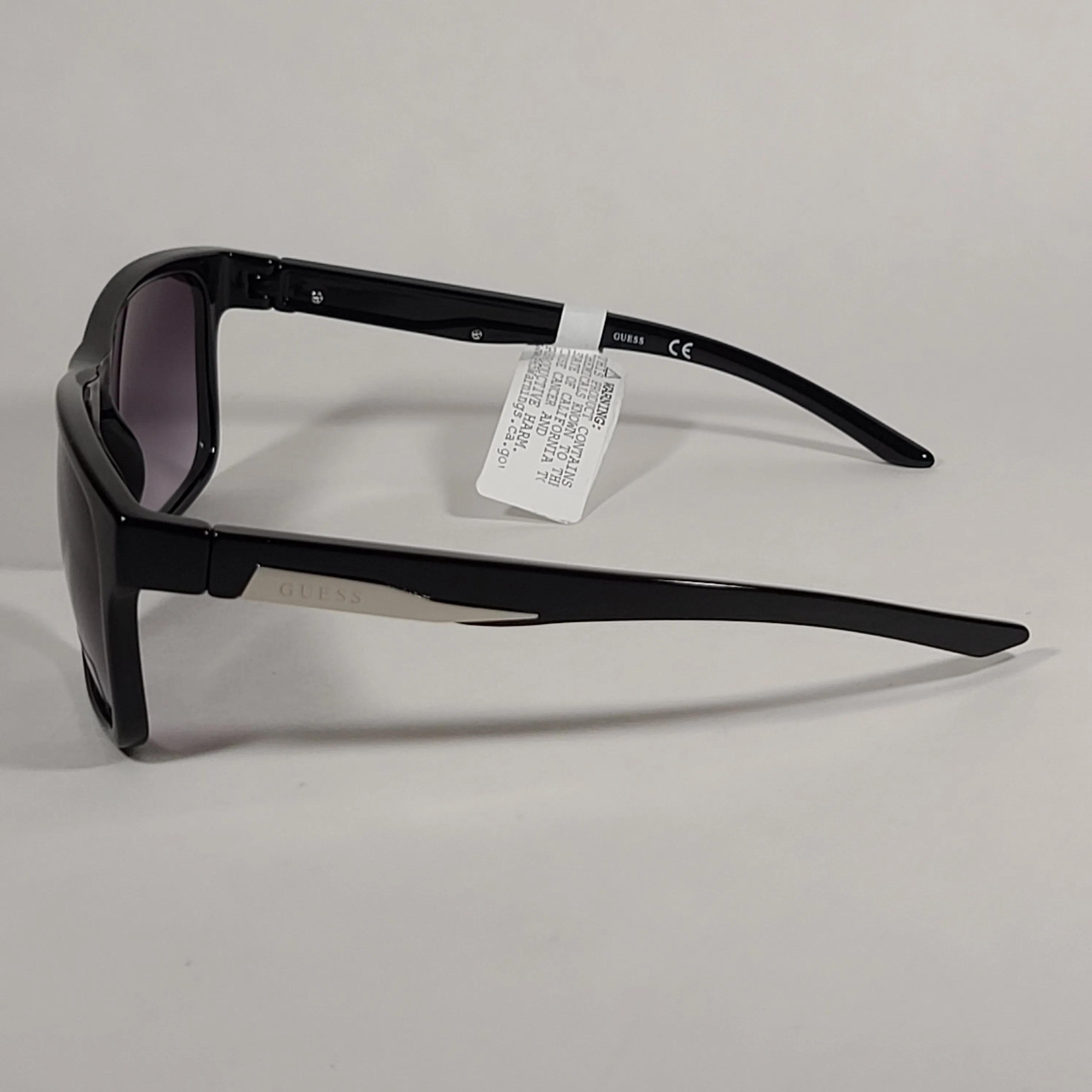 Guess Rectangular Sunglasses Shiny Black Frame Gray Smoke Gradient Lens GF0190 01B