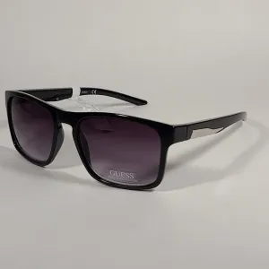 Guess Rectangular Sunglasses Shiny Black Frame Gray Smoke Gradient Lens GF0190 01B