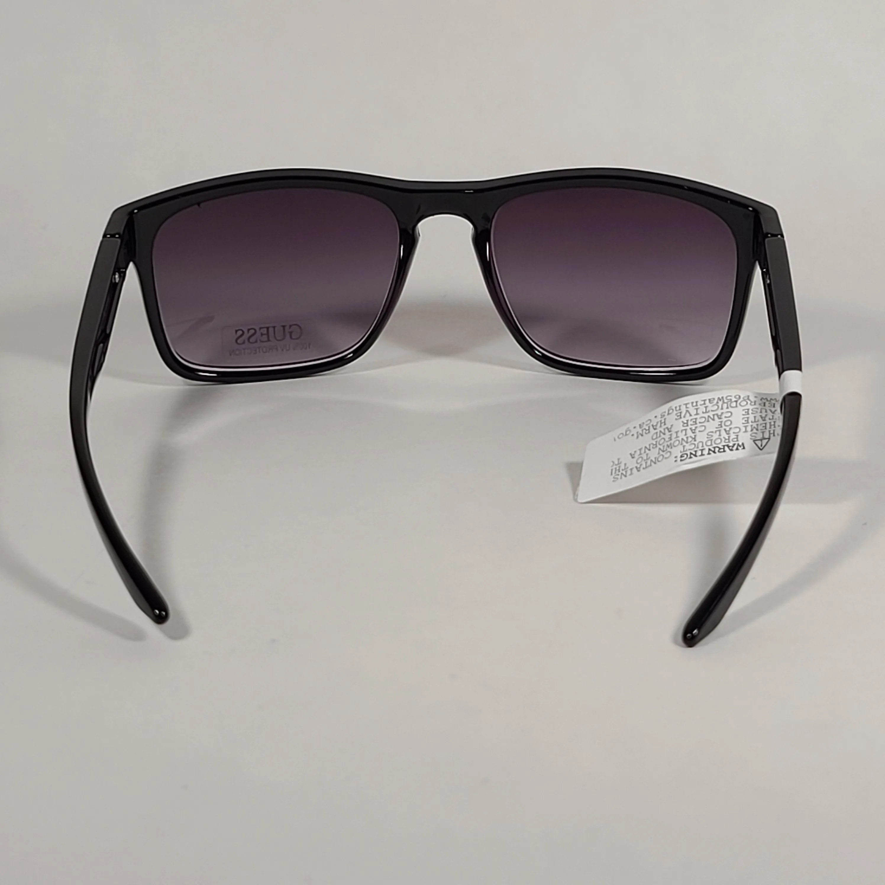 Guess Rectangular Sunglasses Shiny Black Frame Gray Smoke Gradient Lens GF0190 01B