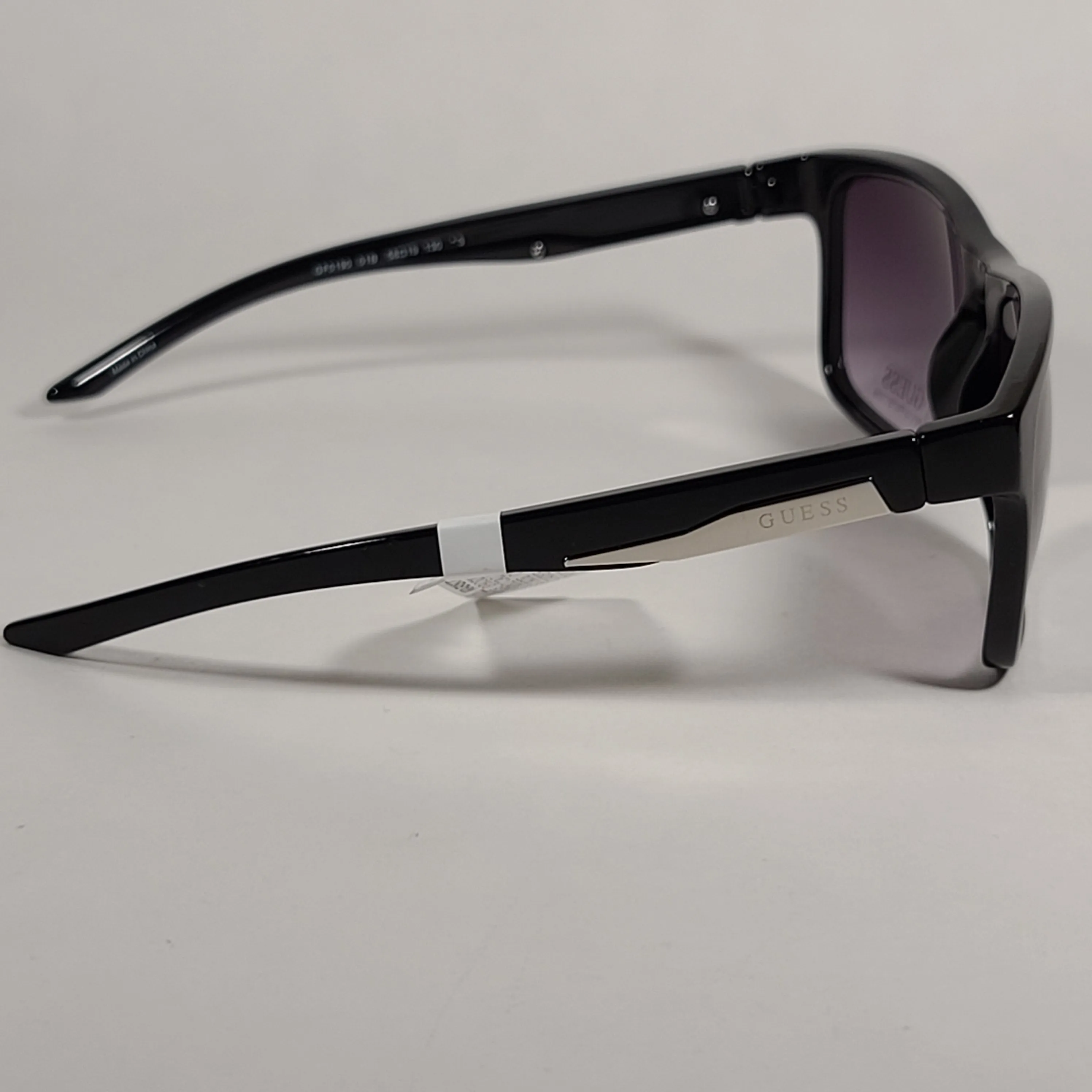 Guess Rectangular Sunglasses Shiny Black Frame Gray Smoke Gradient Lens GF0190 01B