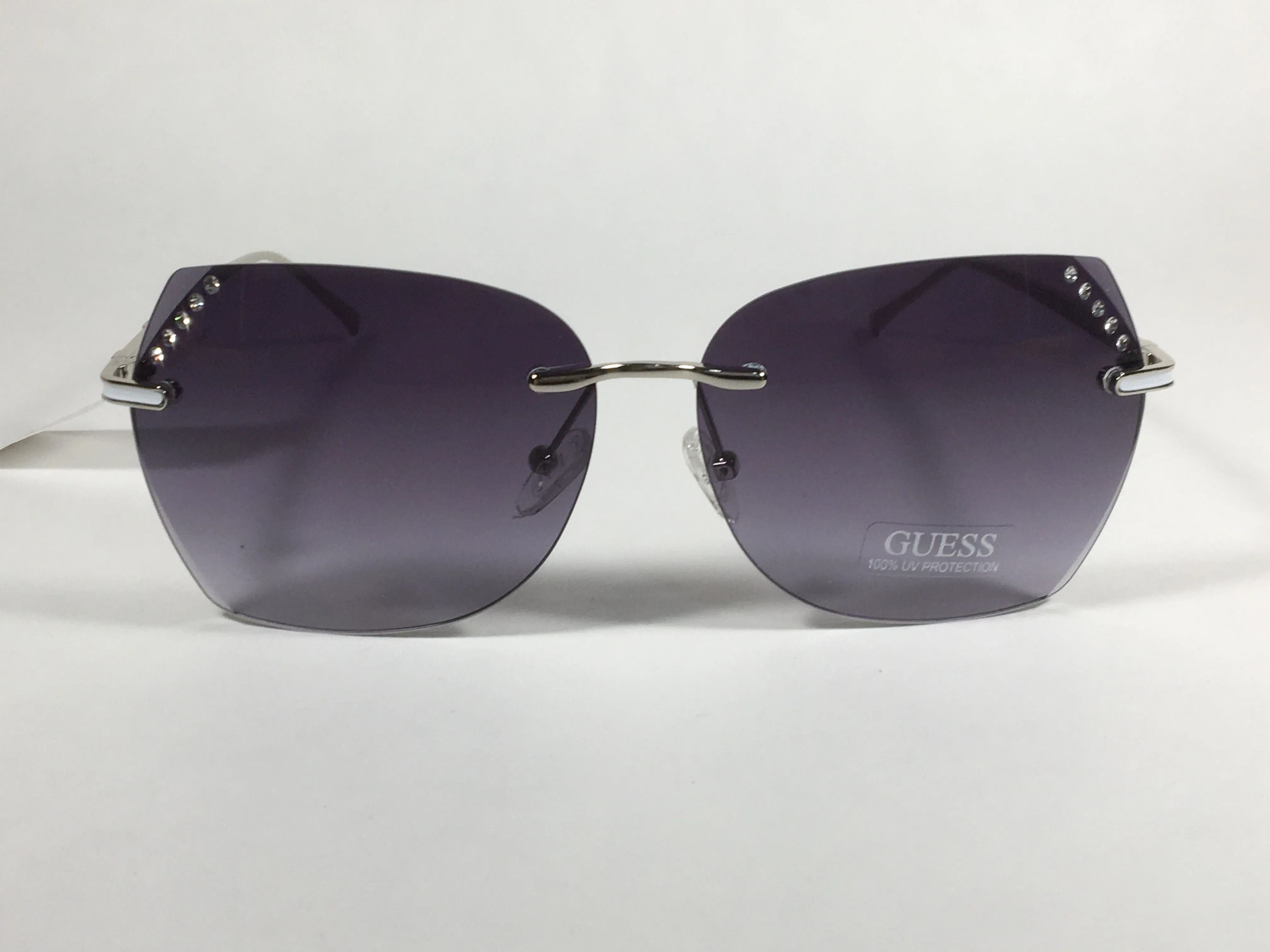 Guess Rimless Sunglasses Silver Metal Frame Smoke Gradient Lens GF0384 10B