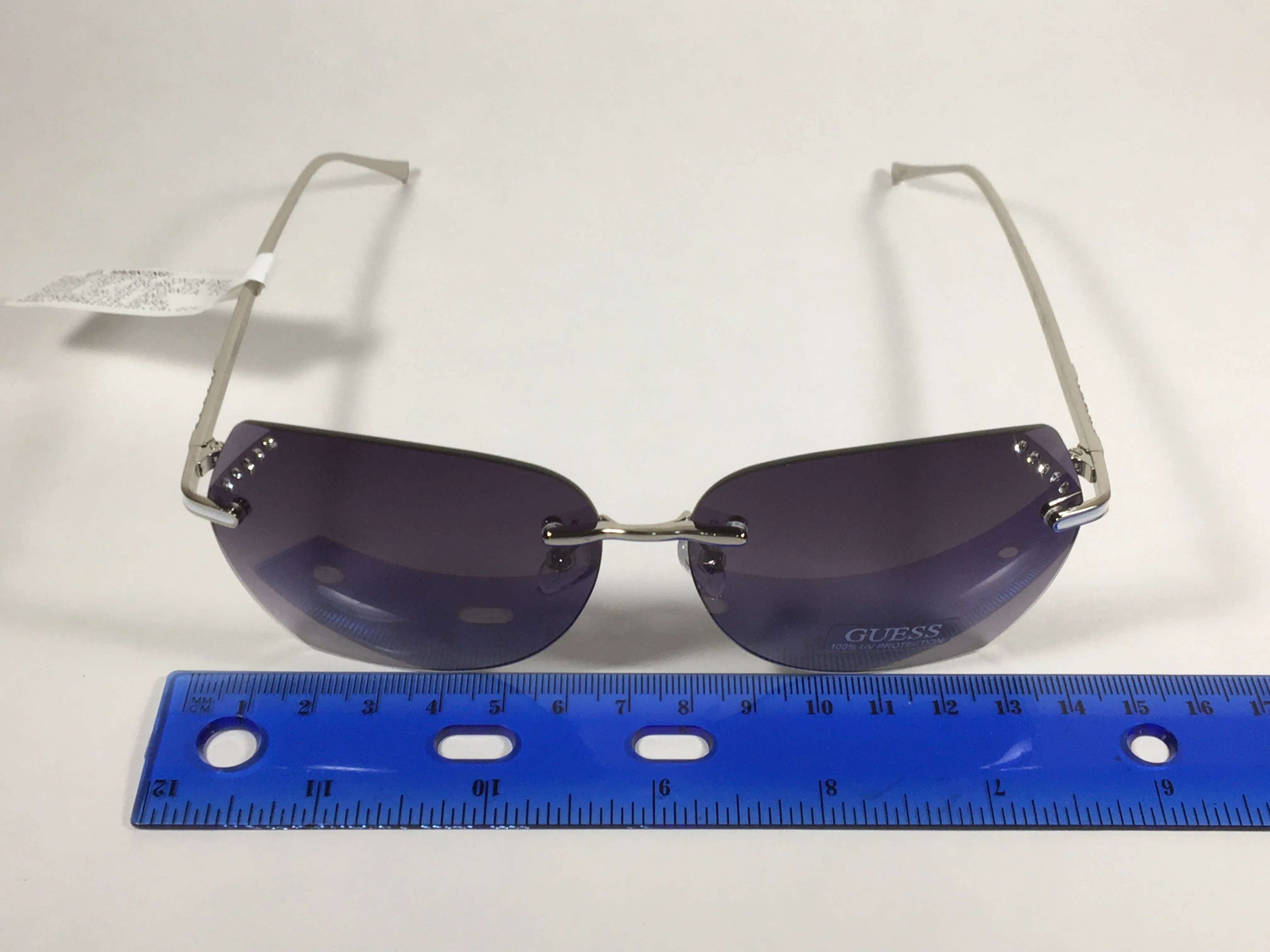Guess Rimless Sunglasses Silver Metal Frame Smoke Gradient Lens GF0384 10B