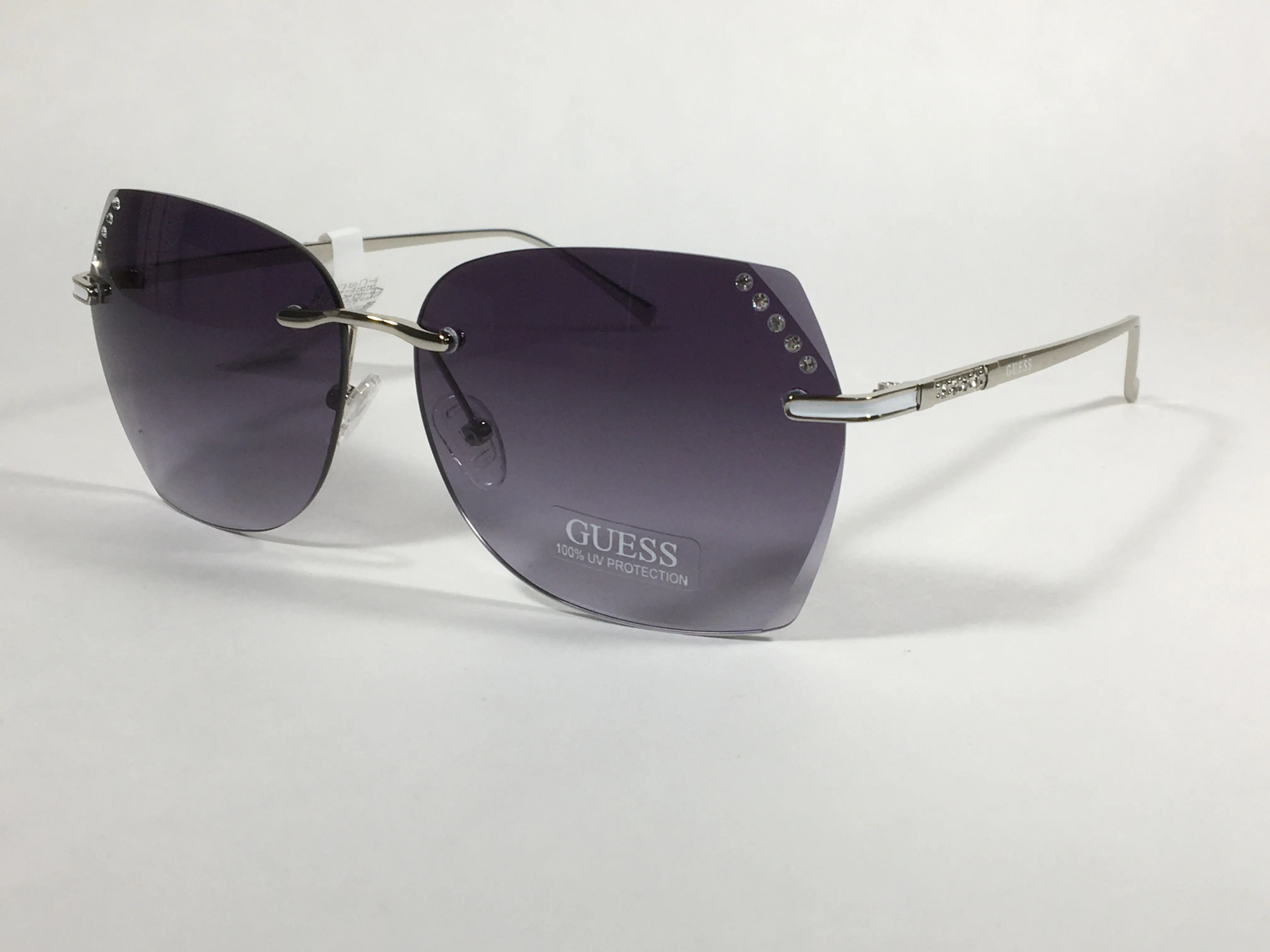Guess Rimless Sunglasses Silver Metal Frame Smoke Gradient Lens GF0384 10B