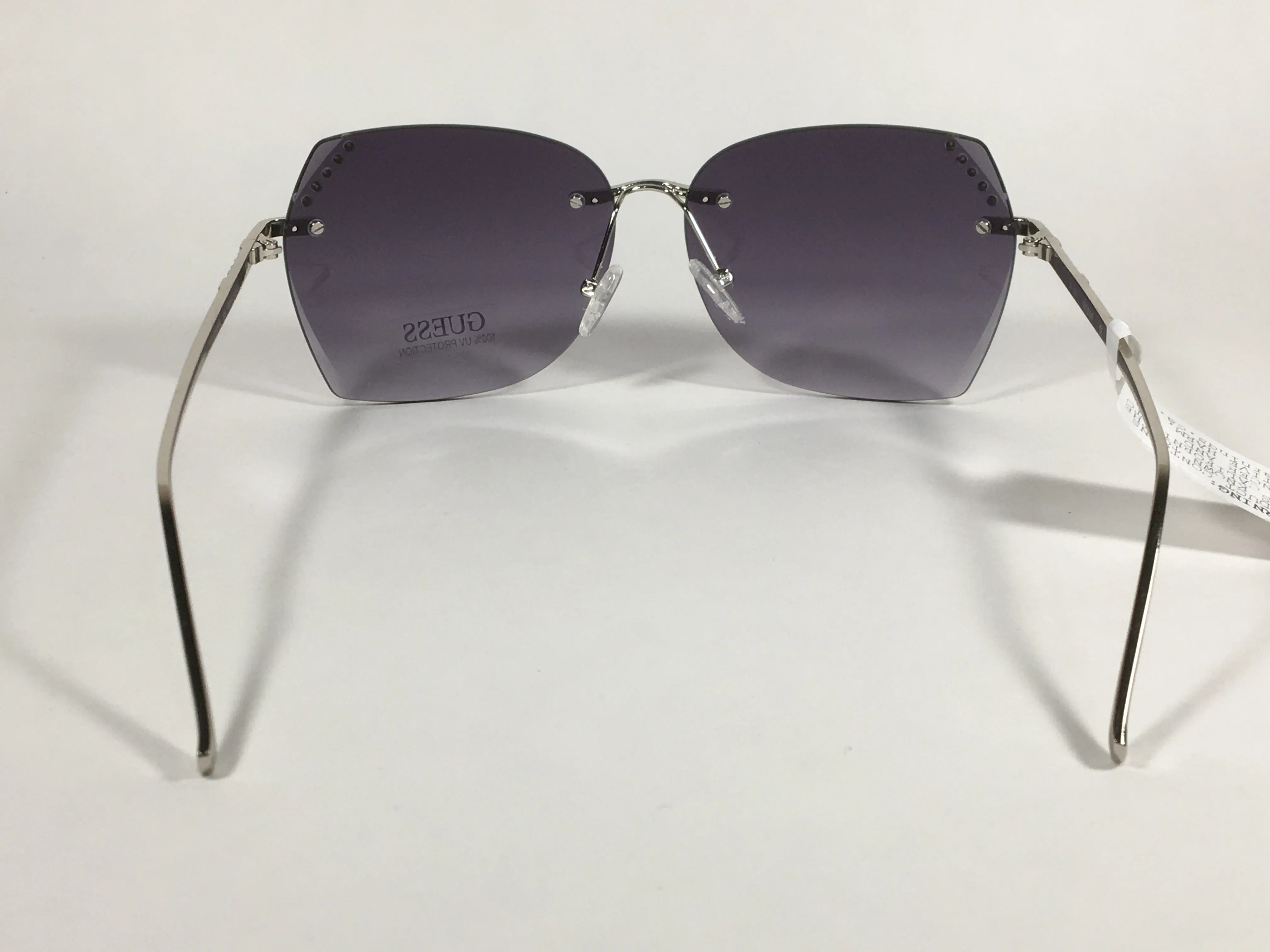 Guess Rimless Sunglasses Silver Metal Frame Smoke Gradient Lens GF0384 10B