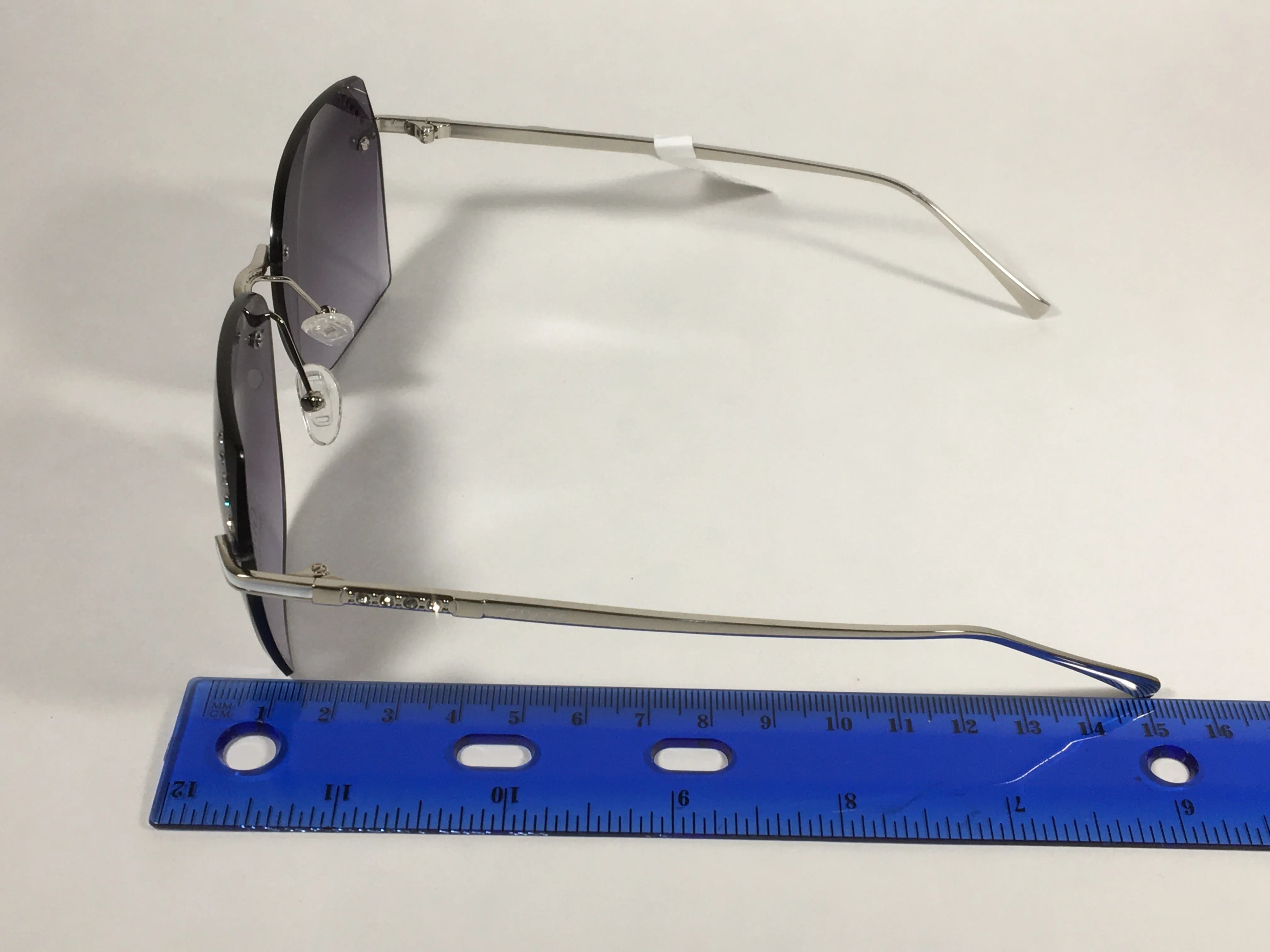 Guess Rimless Sunglasses Silver Metal Frame Smoke Gradient Lens GF0384 10B