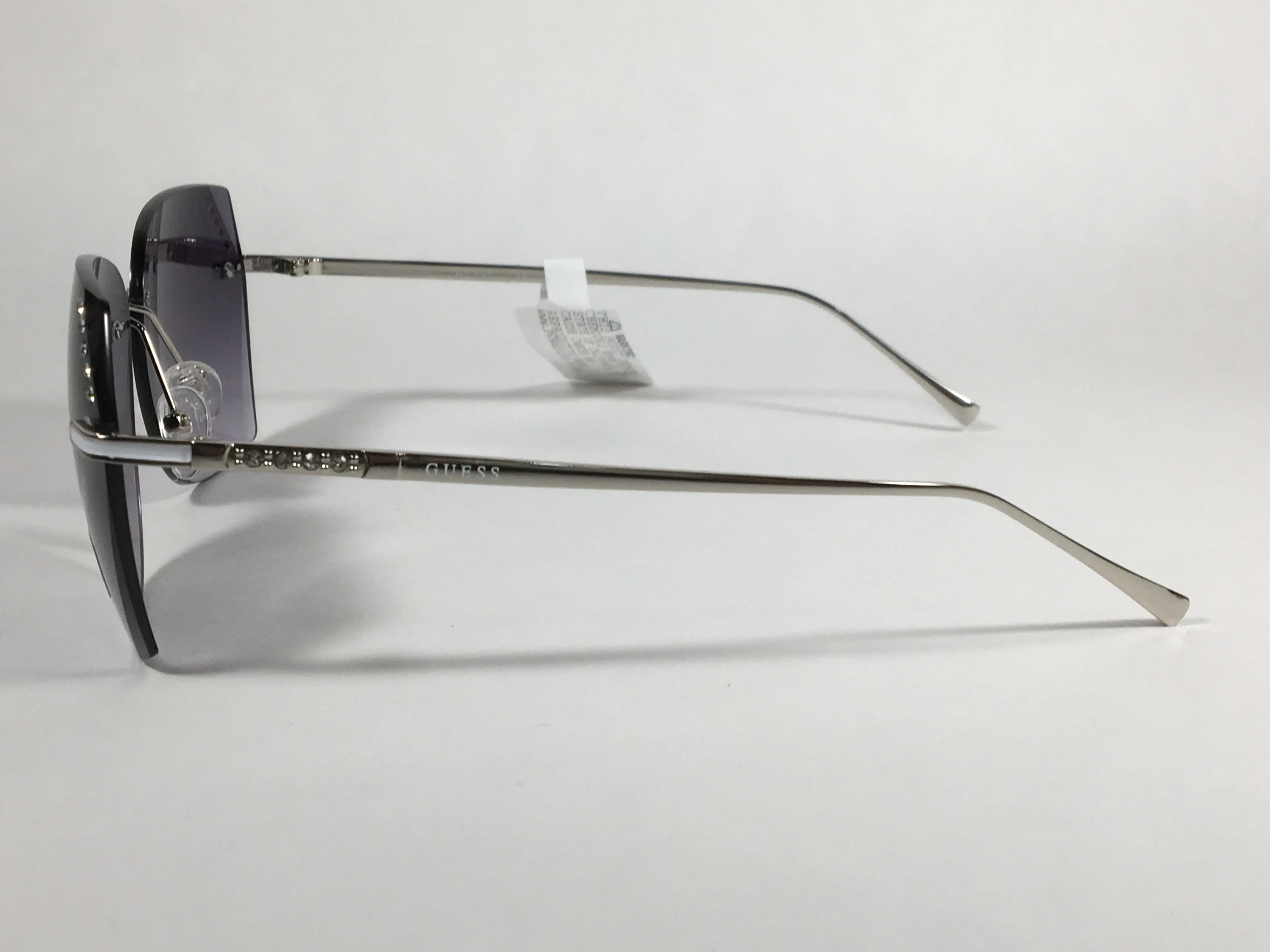 Guess Rimless Sunglasses Silver Metal Frame Smoke Gradient Lens GF0384 10B