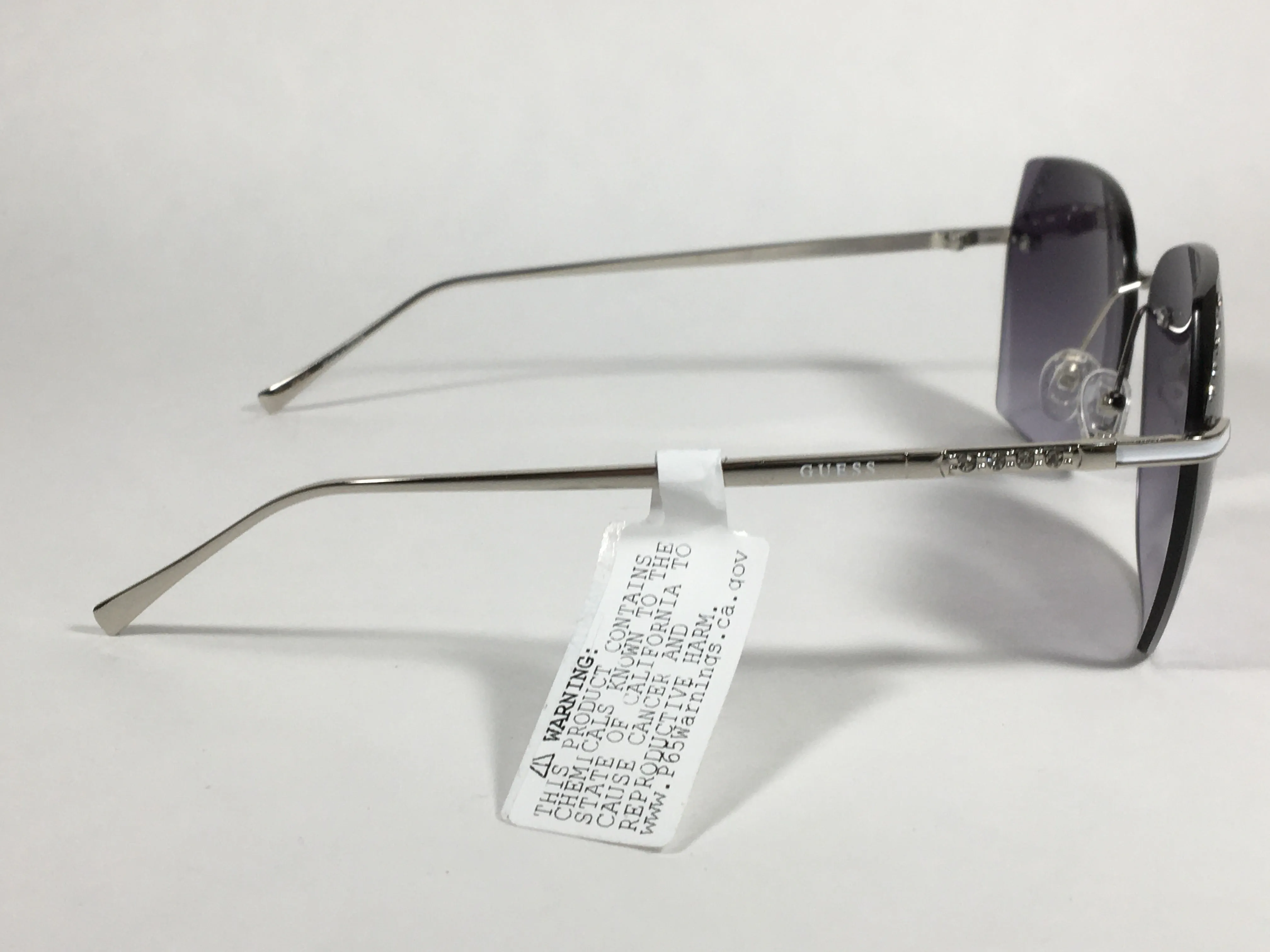 Guess Rimless Sunglasses Silver Metal Frame Smoke Gradient Lens GF0384 10B