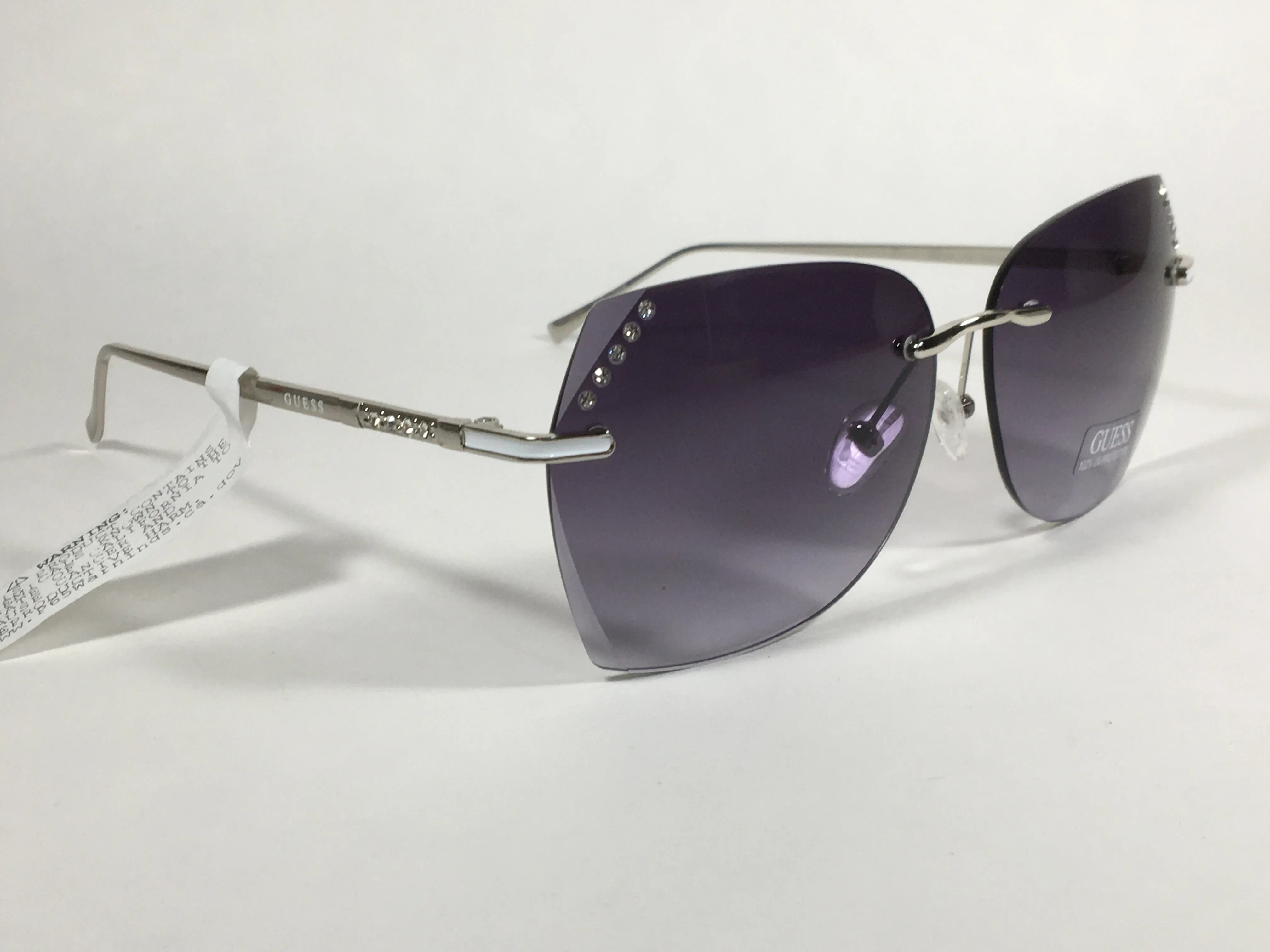Guess Rimless Sunglasses Silver Metal Frame Smoke Gradient Lens GF0384 10B