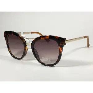 Guess Round Cat Eye Sunglasses Gold Brown Tortoise Frame Brown Gradient Lens GF0304 52G