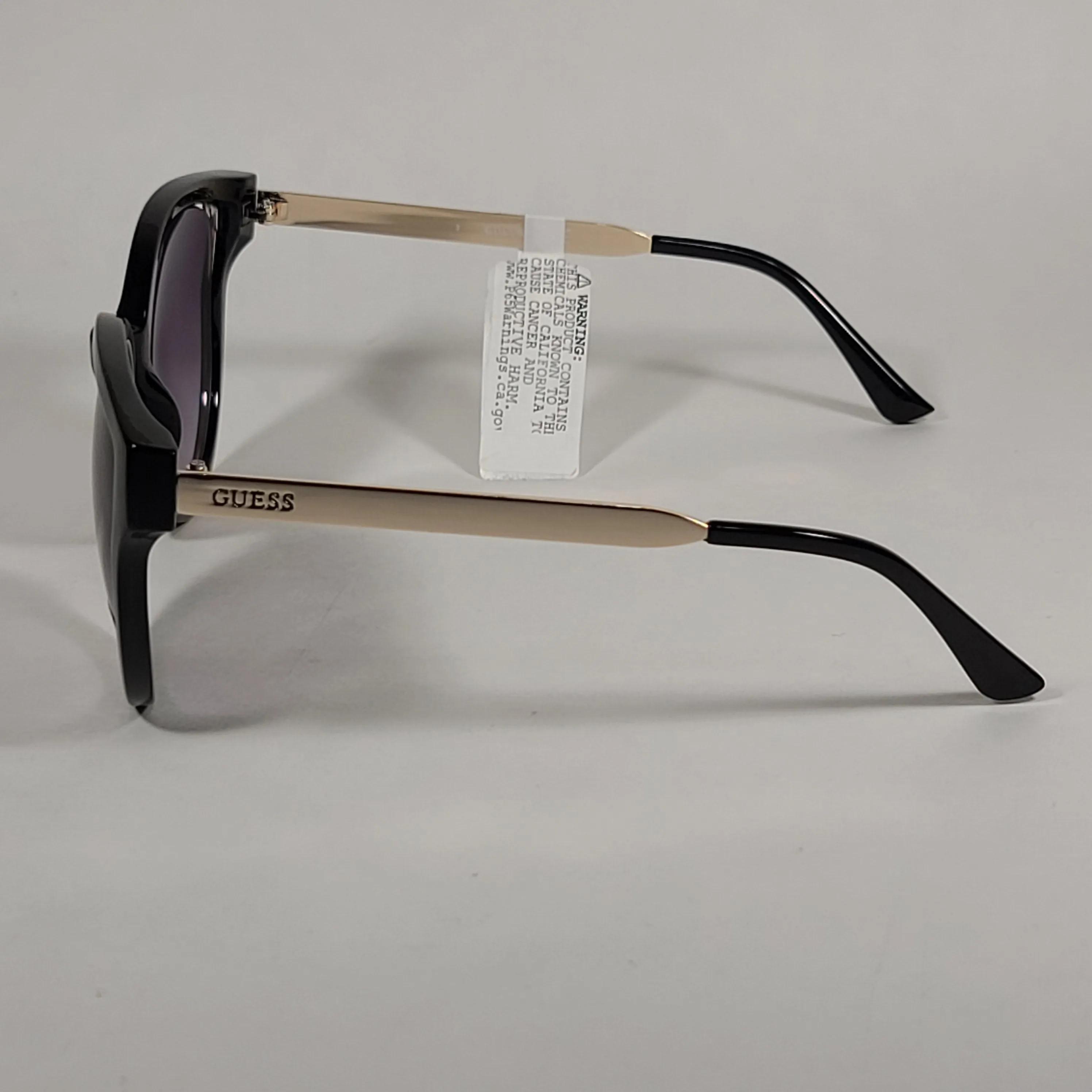 Guess Round Cat Eye Sunglasses Shiny Black And Gold Frame Smoke Gradient Lens GF0323 01B