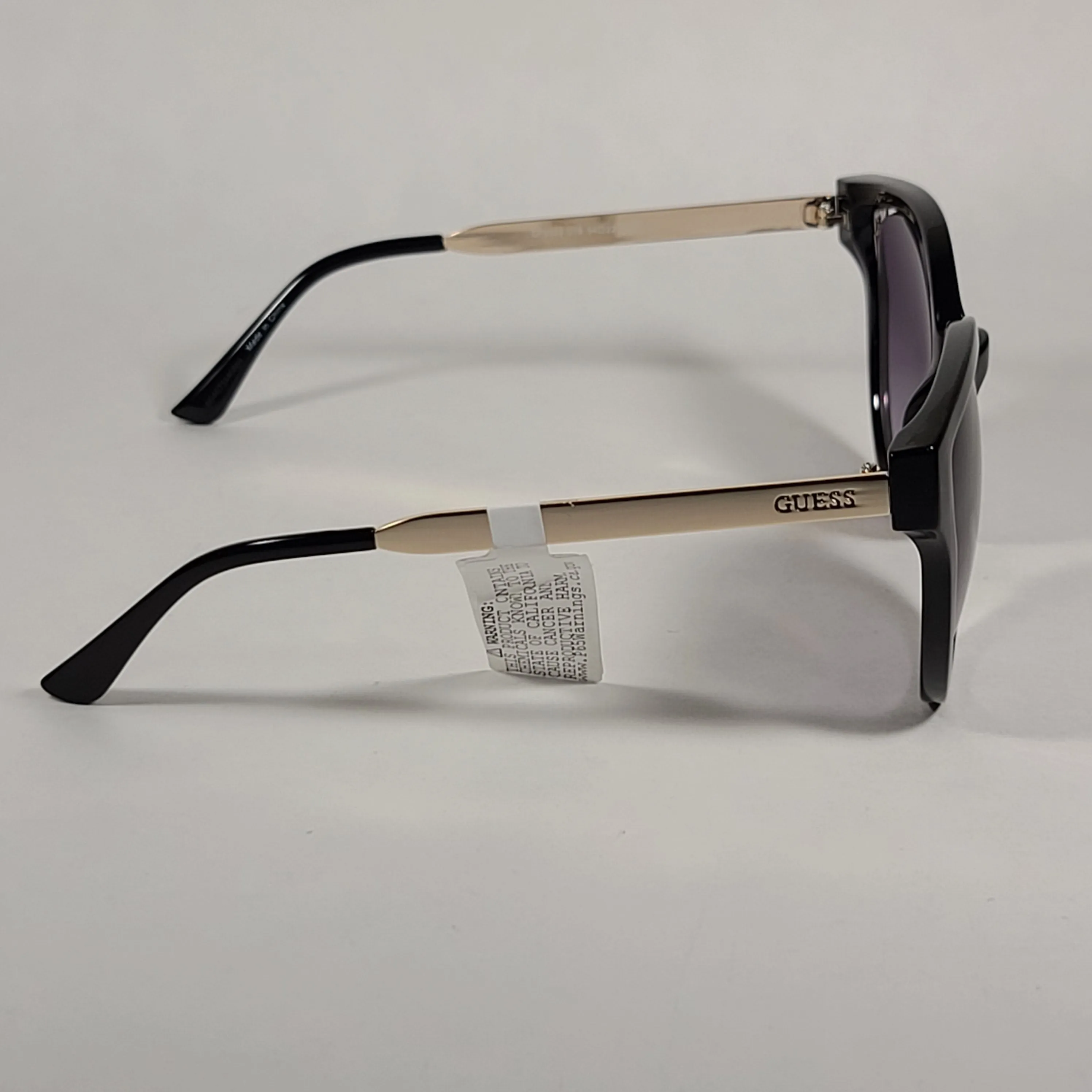 Guess Round Cat Eye Sunglasses Shiny Black And Gold Frame Smoke Gradient Lens GF0323 01B