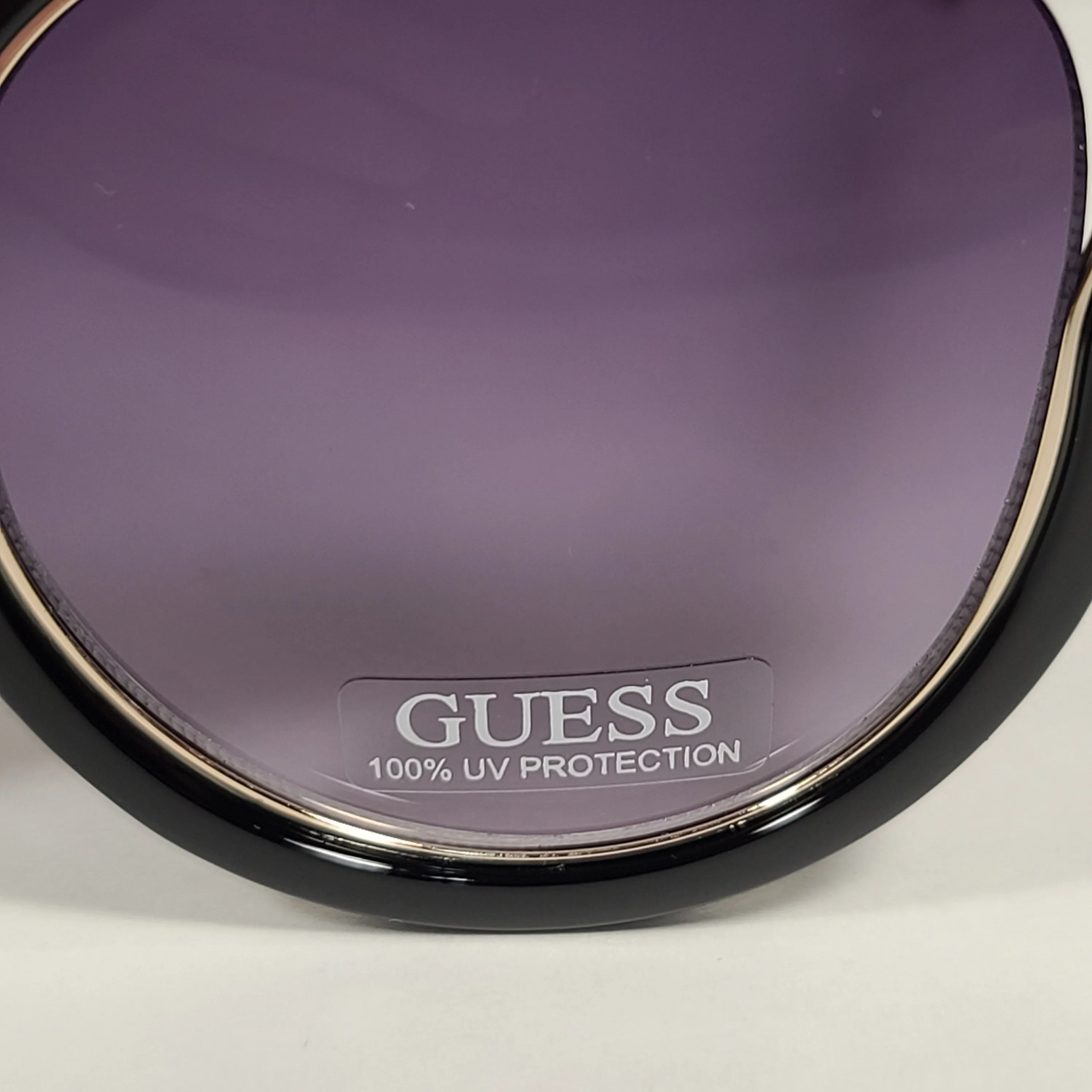 Guess Round Cat Eye Sunglasses Shiny Black And Gold Frame Smoke Gradient Lens GF0323 01B