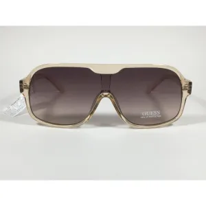 Guess Shield Sunglasses Tan Crystal Plastic Frame Brown Gradient Lens GF0368 59F