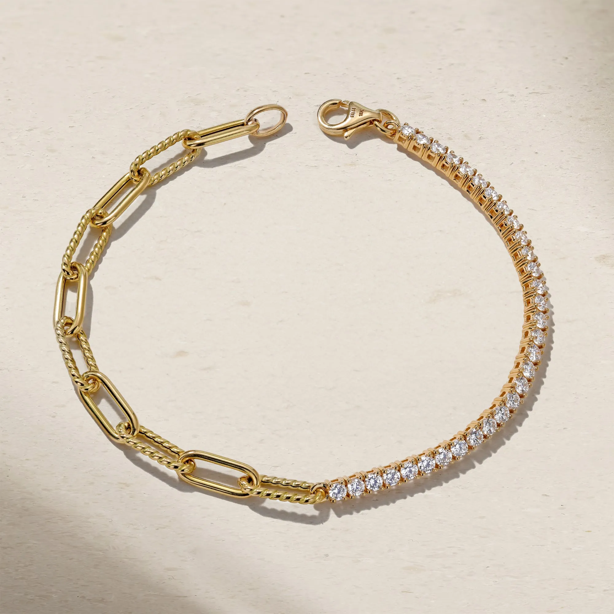Half and Half Diamond and Chunky Link Bracelet