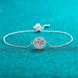 Halo Round Cut Moissanite Diamond Bracelet with Adjustable Size