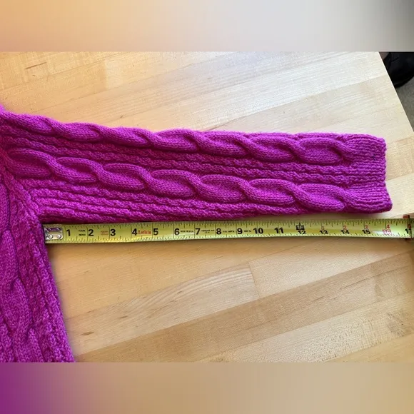 Hand Knit 🧶 Wool Cardigan Sweater Fuchsia Magenta Pink S