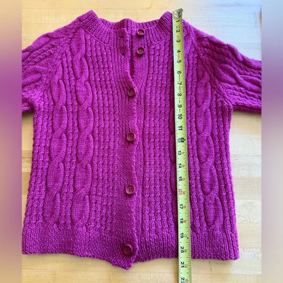 Hand Knit 🧶 Wool Cardigan Sweater Fuchsia Magenta Pink S