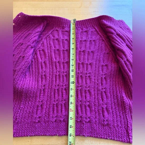Hand Knit 🧶 Wool Cardigan Sweater Fuchsia Magenta Pink S