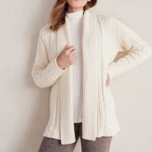 Haven Well Within Cable Knit Flyaway Cardigan Sweater Ivory Chunky Size XXL