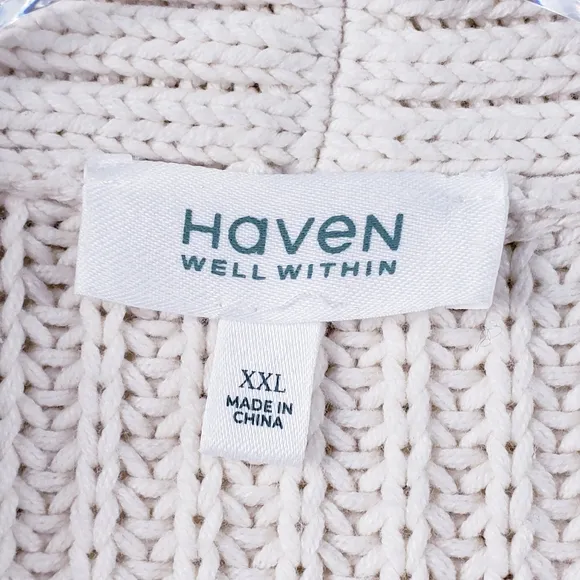 Haven Well Within Cable Knit Flyaway Cardigan Sweater Ivory Chunky Size XXL