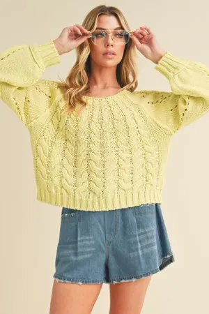 Hazel Blues® |  Aemi   Co Cable-Knit Openwork Round Neck Sweater