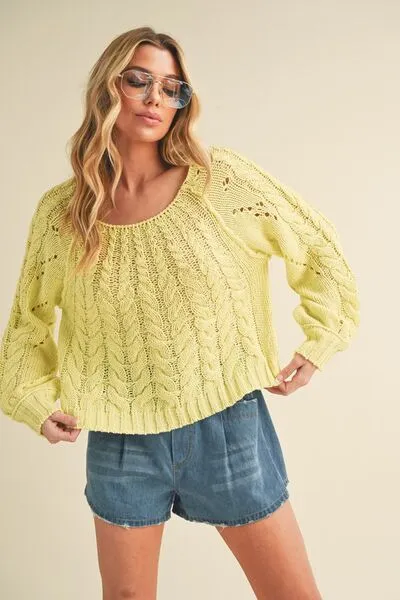 Hazel Blues® |  Aemi   Co Cable-Knit Openwork Round Neck Sweater
