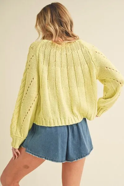 Hazel Blues® |  Aemi   Co Cable-Knit Openwork Round Neck Sweater