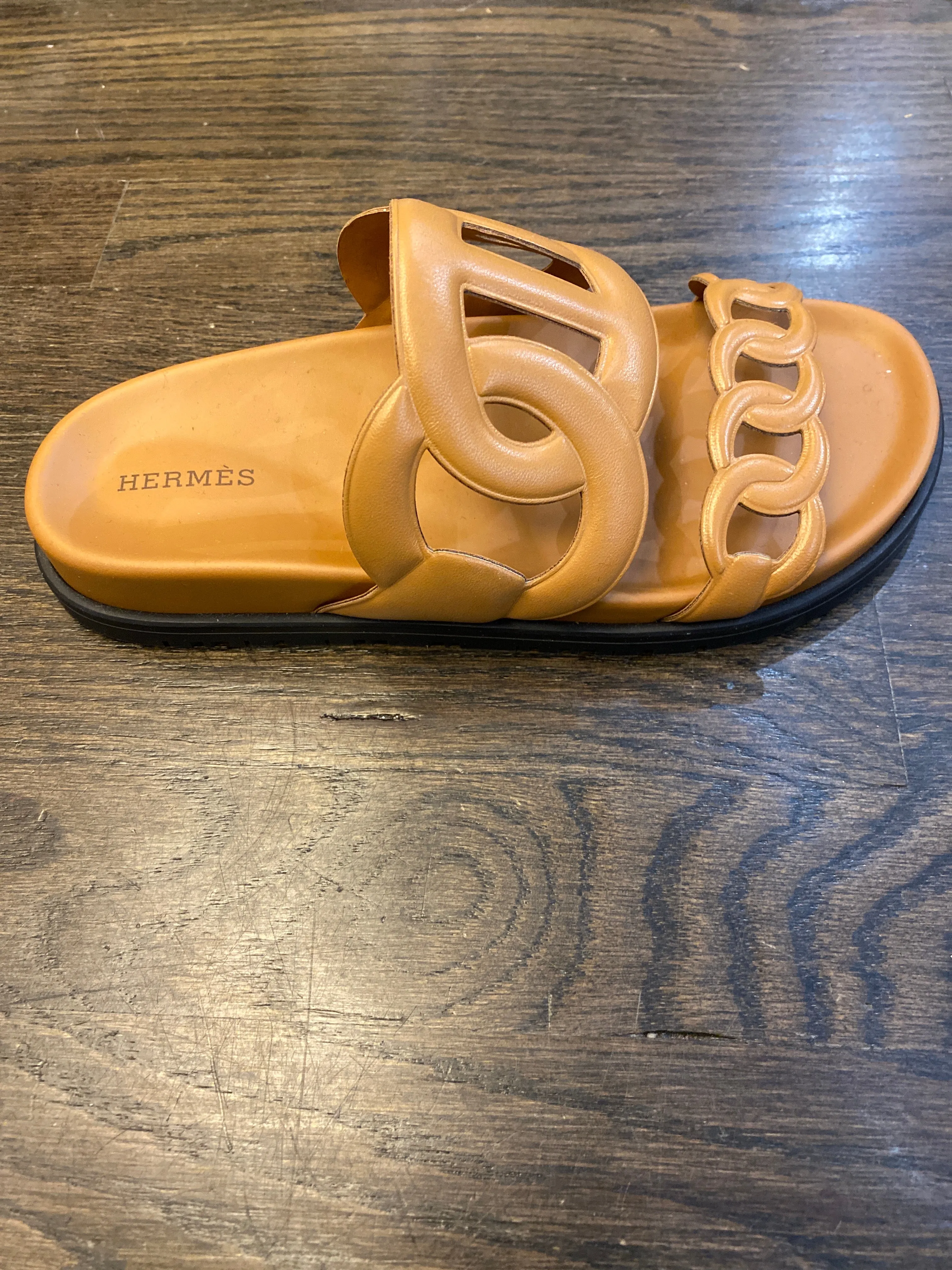 Hermes Cognac EXTRA Leather Two Strap Sandal