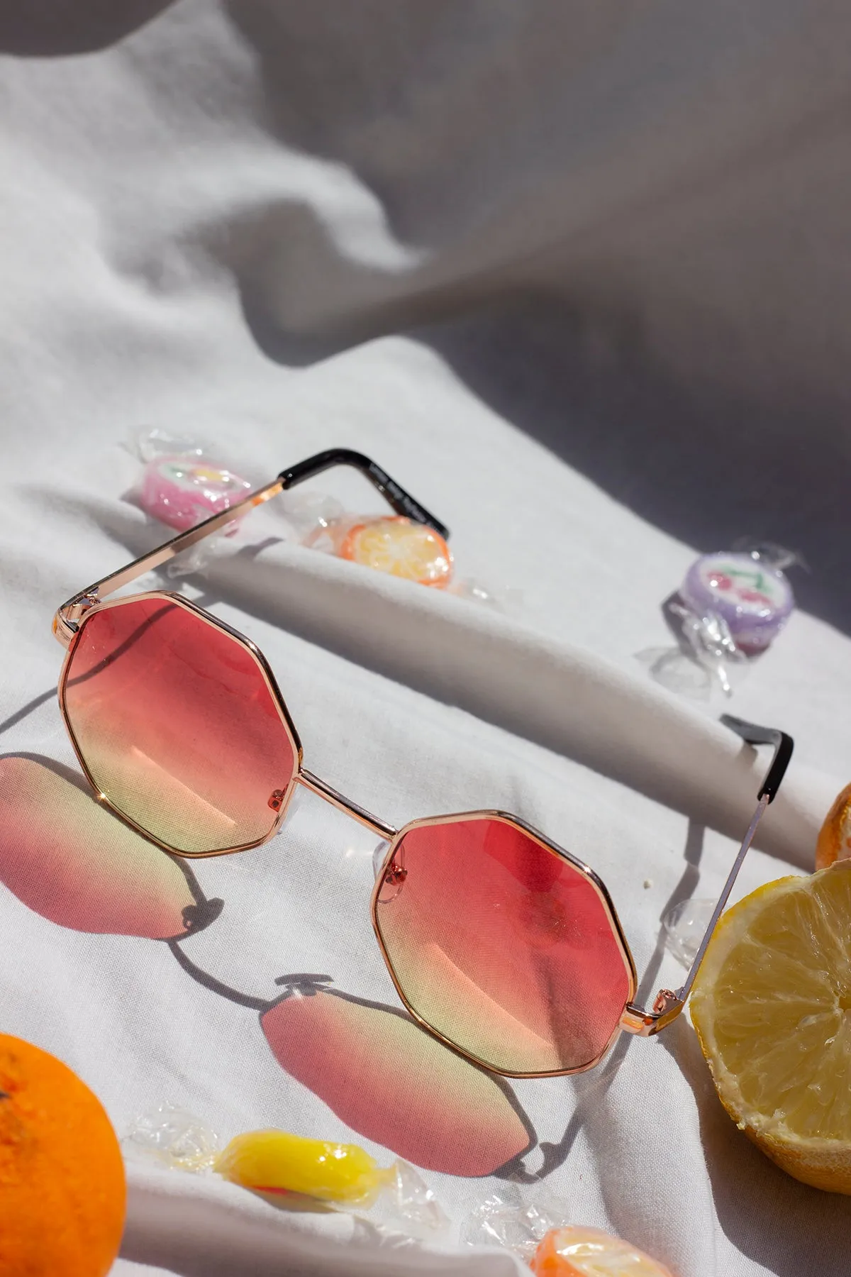 Hexagon Metal Frame Gradient Sunglasses