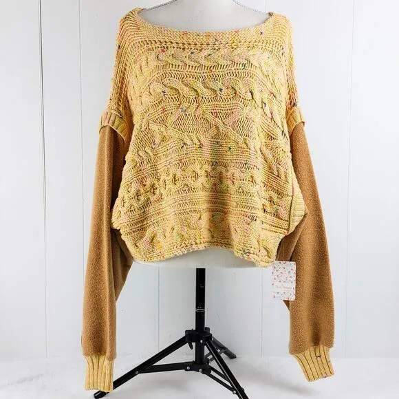 Honey Cable Knit Pullover Sweater in Honeycomb Combo Oversized Free People