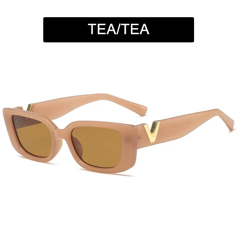 HOOBAN 2022 Fashion Cat Eye Sunglasses Luxury V Sun Glasses For Ladies Classic Rectangle Driving Eyewear UV400